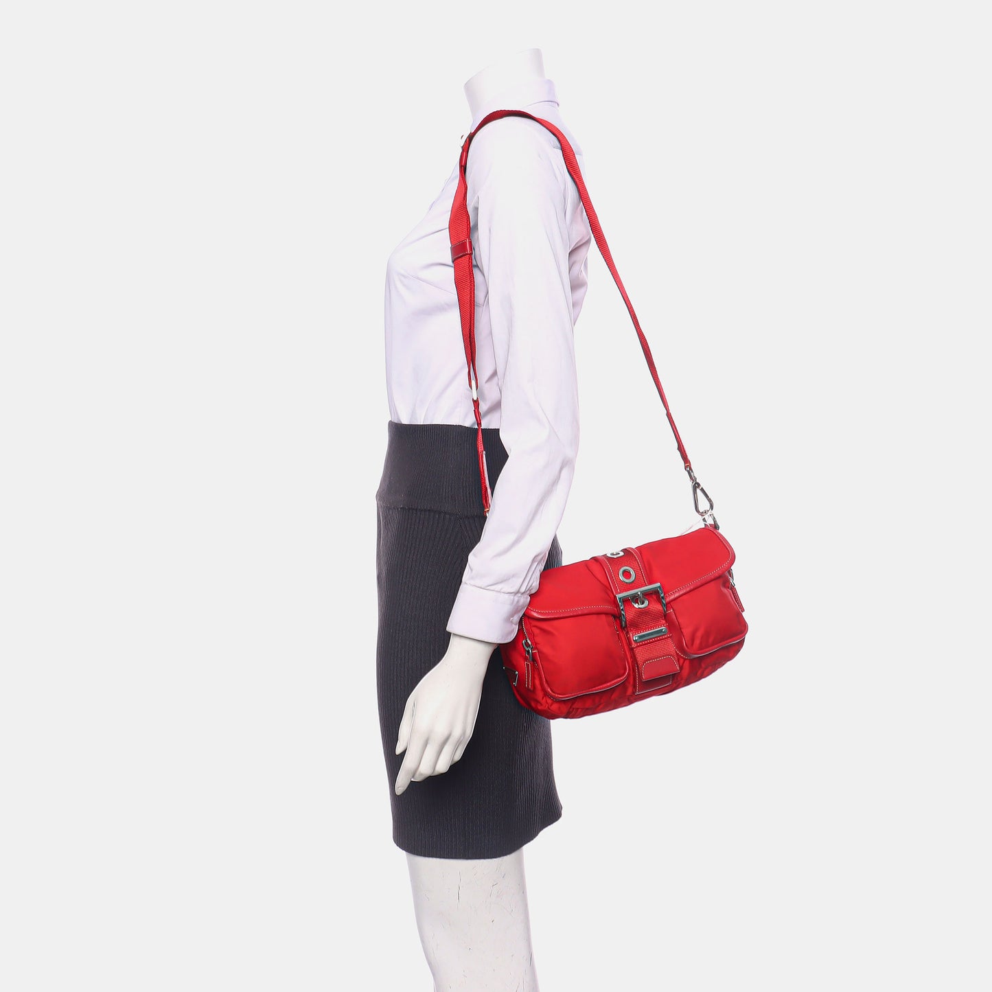 PRADA Red Nylon Single Shoulder Bag Silver Hardware Removable shoulder strap-(SKU)-939884646