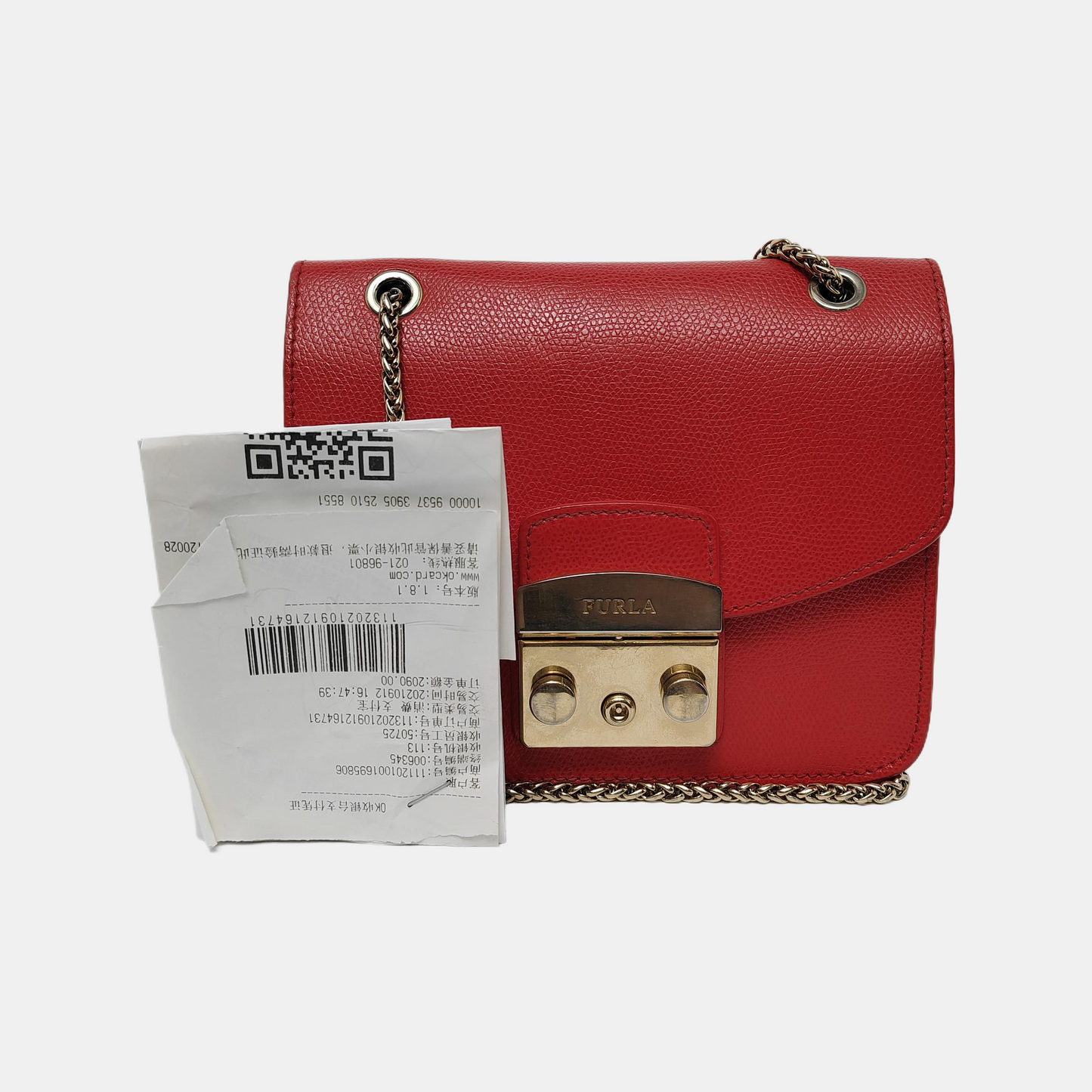 FURLA Red Leather Rivets Shoulder Bag Crossbody Bag Golden hardware-(SKU)-940159731