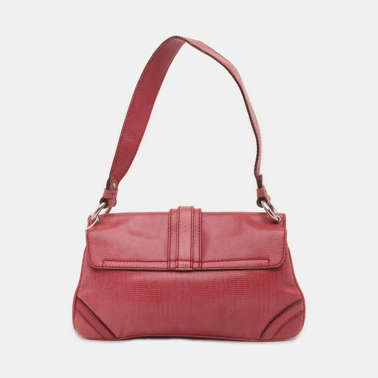 BURBERRY Red Cowhide Embossed Shoulder Bag Tote Silver Hardware-(SKU)-928563763