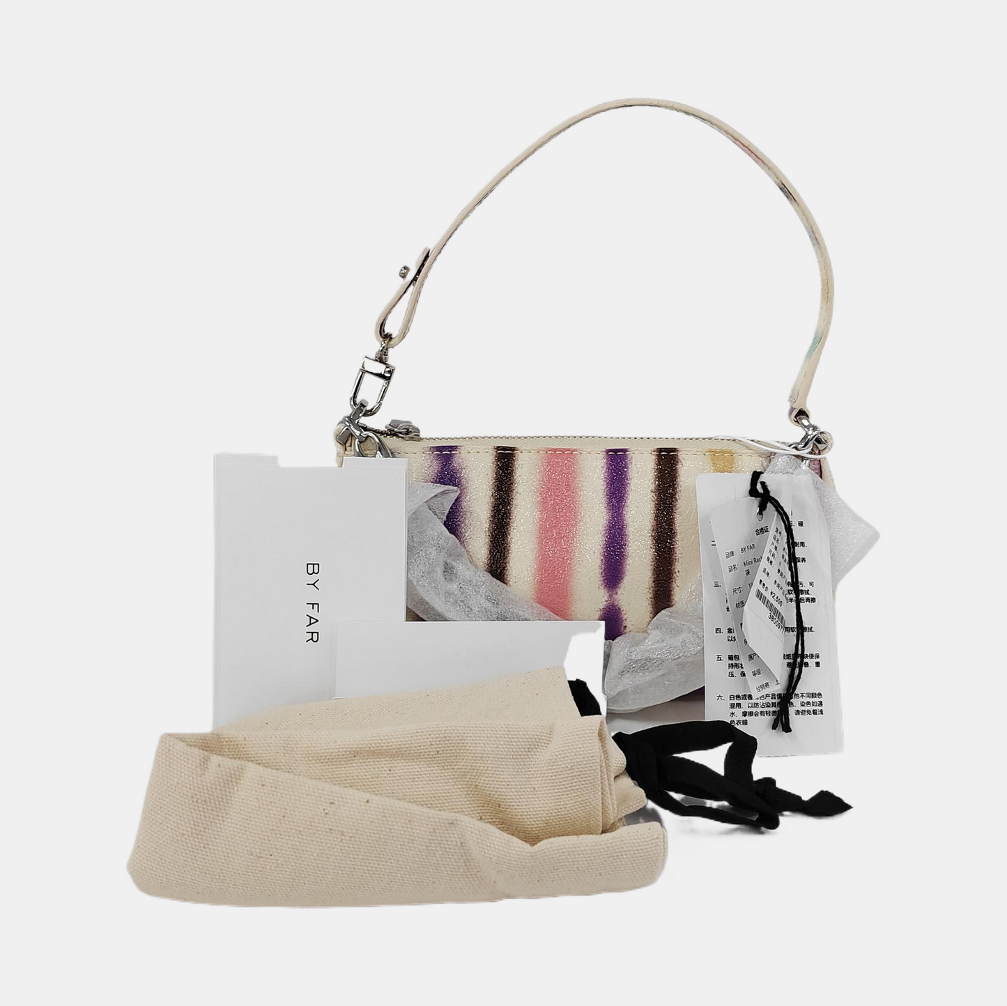 BY FAR White Leather Printed Tote Bag Silver Hardware-(SKU)-944296292