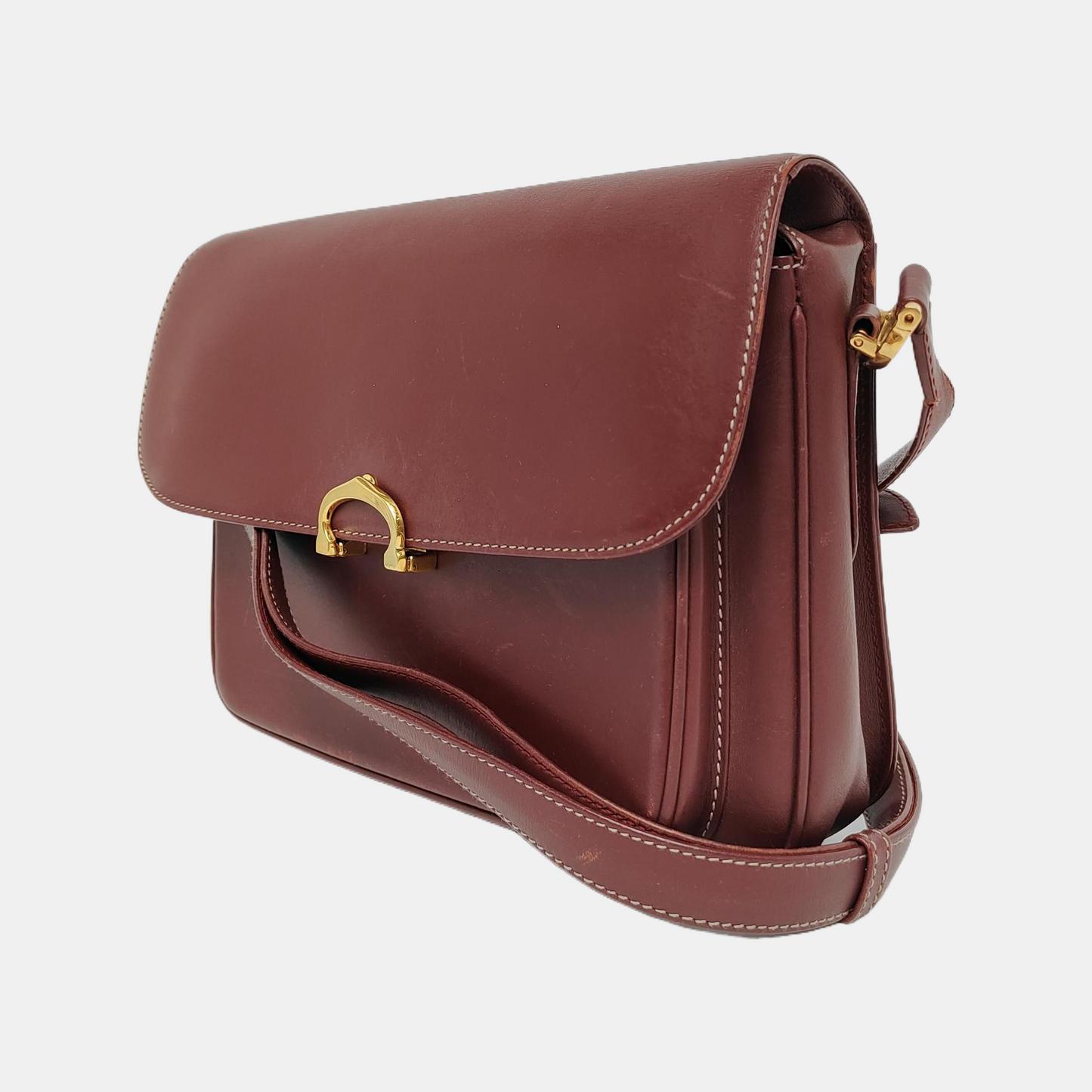 Cartier Burgundy Leather Single Shoulder Bag Golden hardware-(SKU)-940925520