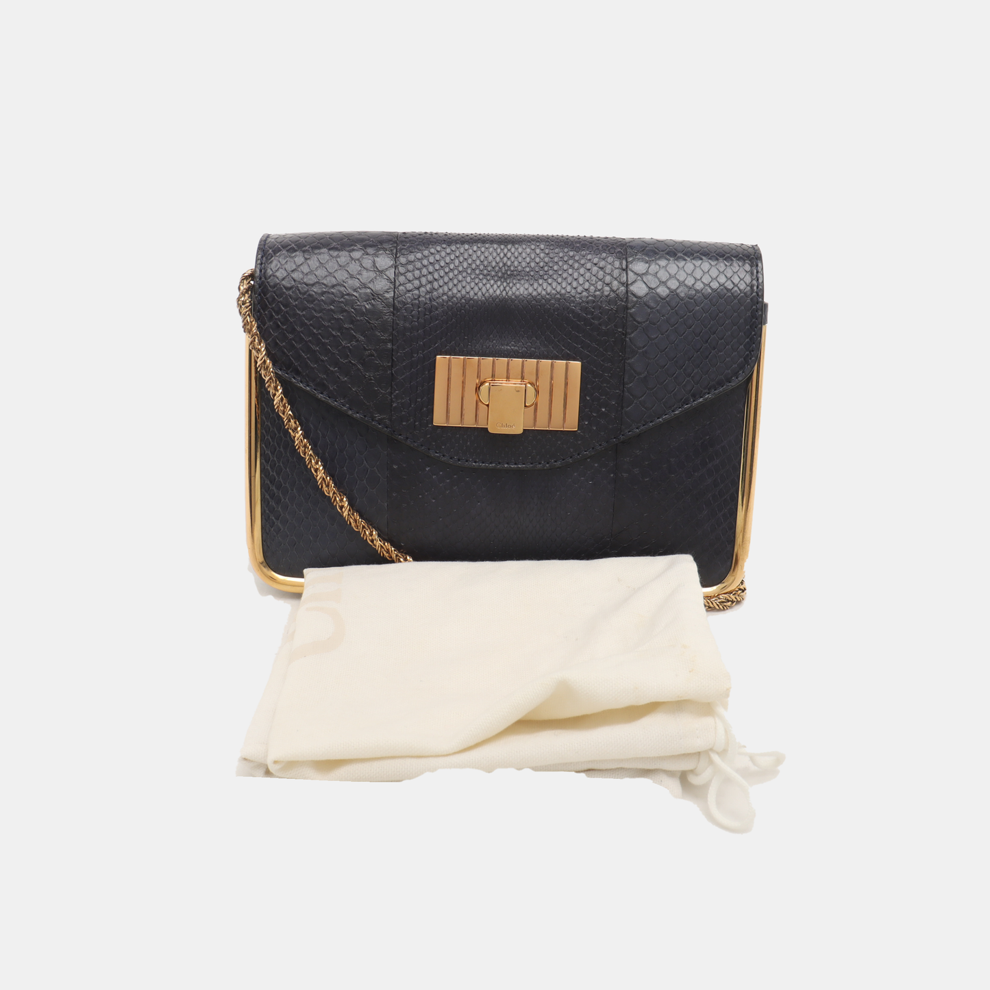Chloé Sally Small size Dark Blue Snake Skin Crossbody Bag Golden hardware-(SKU)-935267060