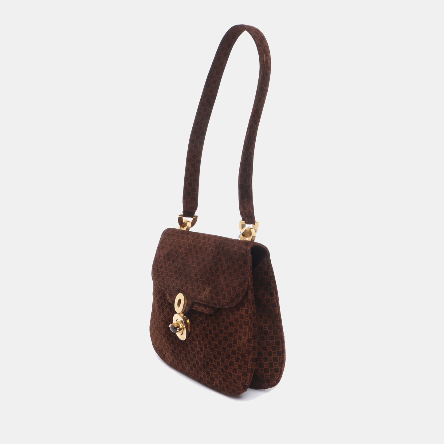 GUCCI Deep Brown Velvet Leather Single Shoulder Bag Golden hardware-(SKU)-13814601