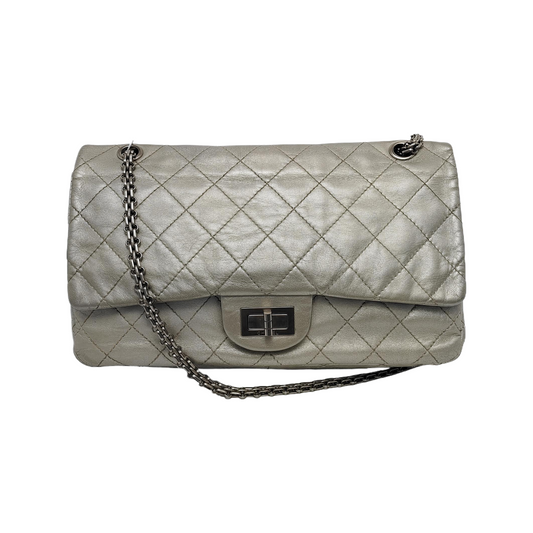 CHANEL 2.55 Silver Sheepskin Quilted Crossbody Shoulder Bag Silver Hardware 12 Flap-(SKU)-941216566
