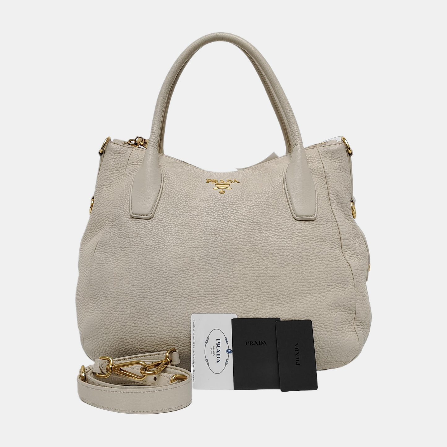 PRADA Tote bag White Cowhide Single Shoulder Handbag Crossbody Bag Golden hardware Removable shoulder strap-(SKU)-942033423