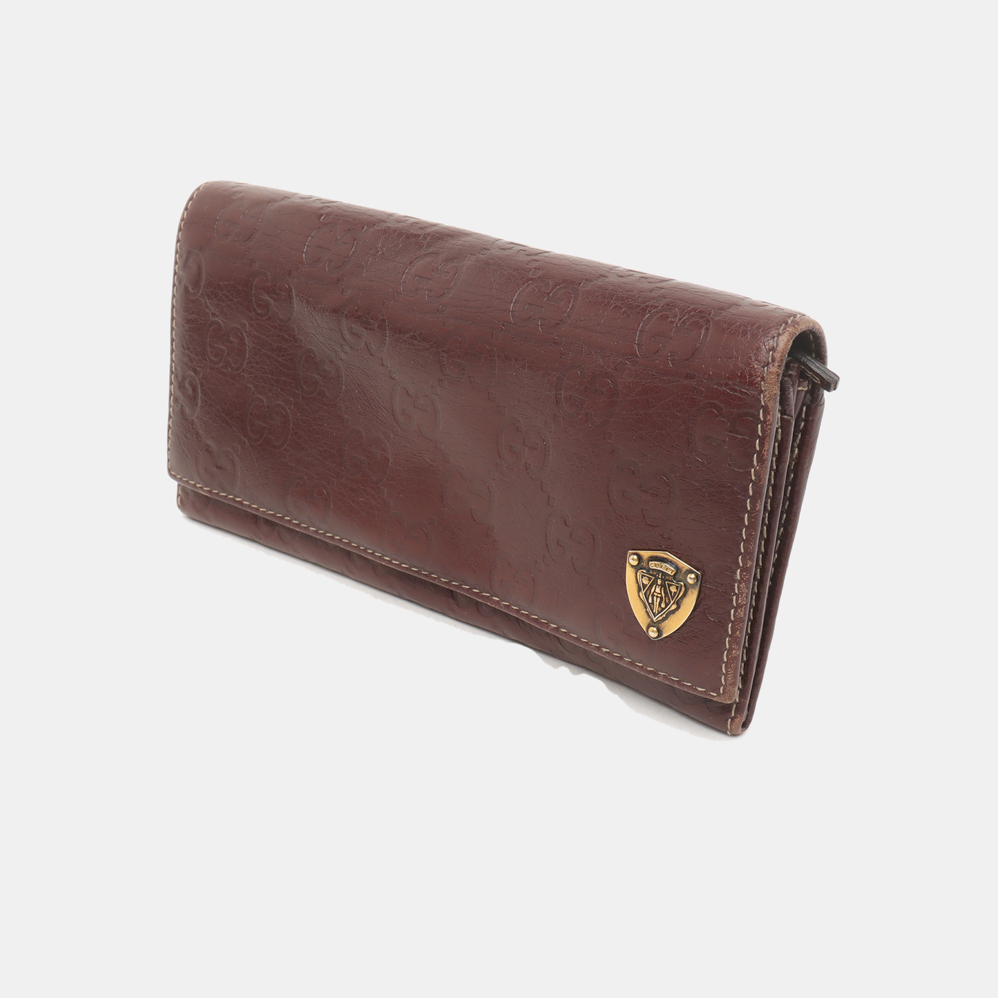 GUCCI Dark Brown Cowhide Monogrammed Texture Wallet Golden hardware-(SKU)-939278026