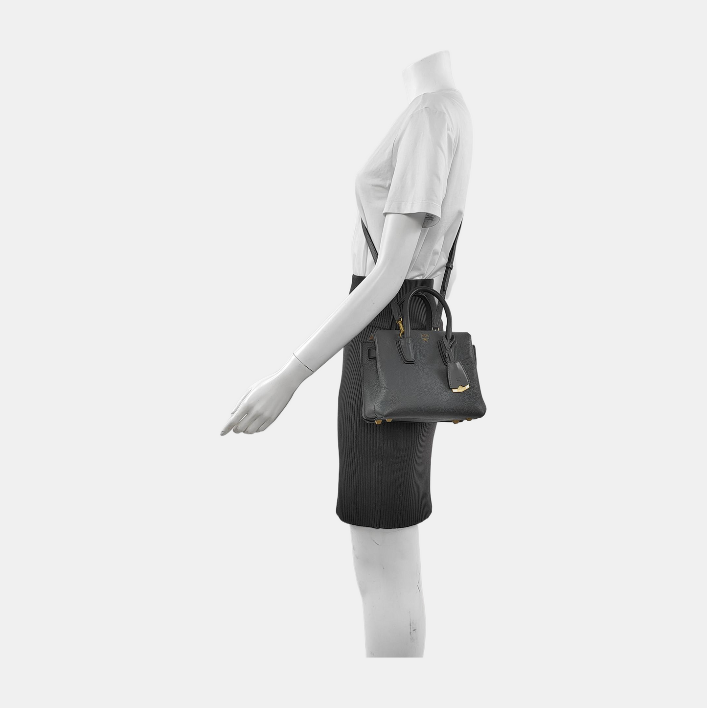 MCM Milla mini Gray Leather Crossbody Shoulder Bag Tote Golden hardware Removable shoulder strap-(SKU)-942273074