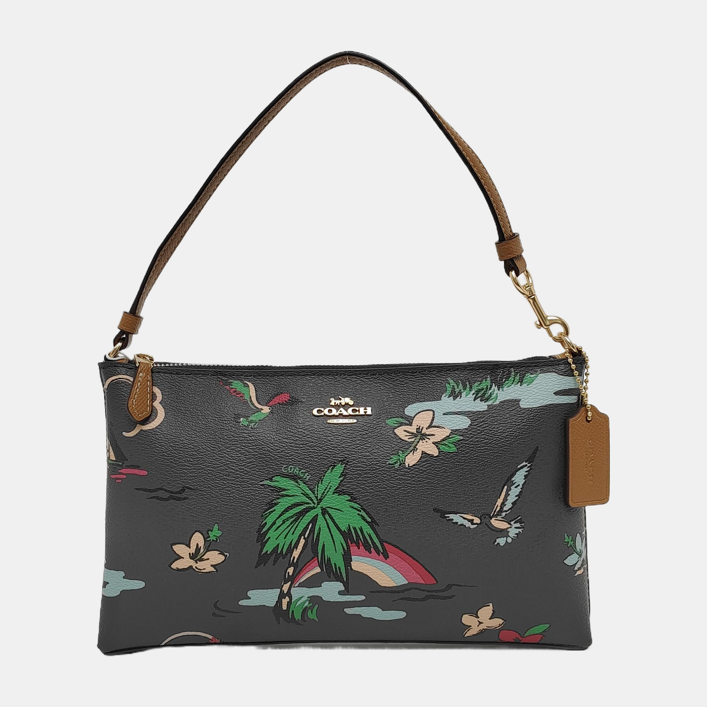 COACH Dark Gray Cowhide Printed Carriage Single Shoulder Bag Golden hardware-(SKU)-941934573