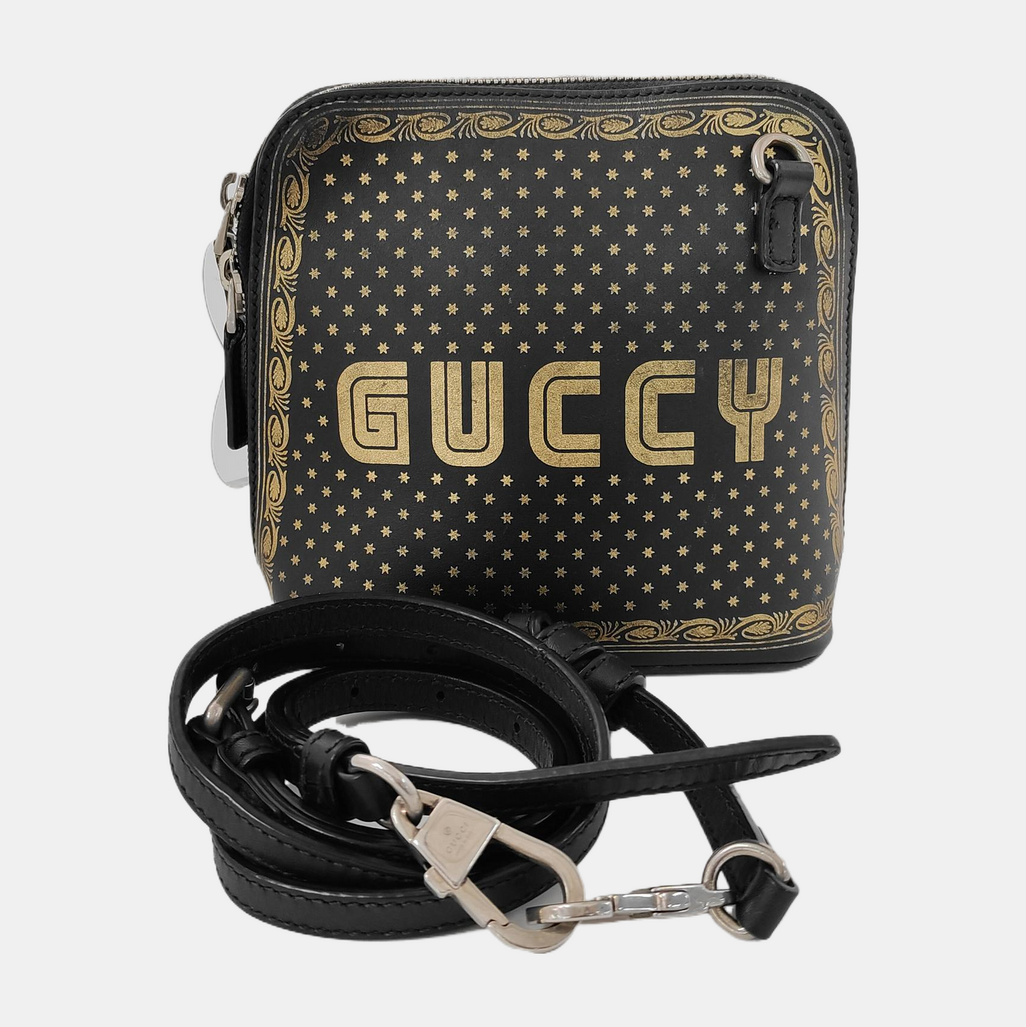 GUCCI Gucci x Sega Black Cowhide Printed Crossbody Bag Single Shoulder Bag Silver Hardware Removable shoulder strap-(SKU)-942931331