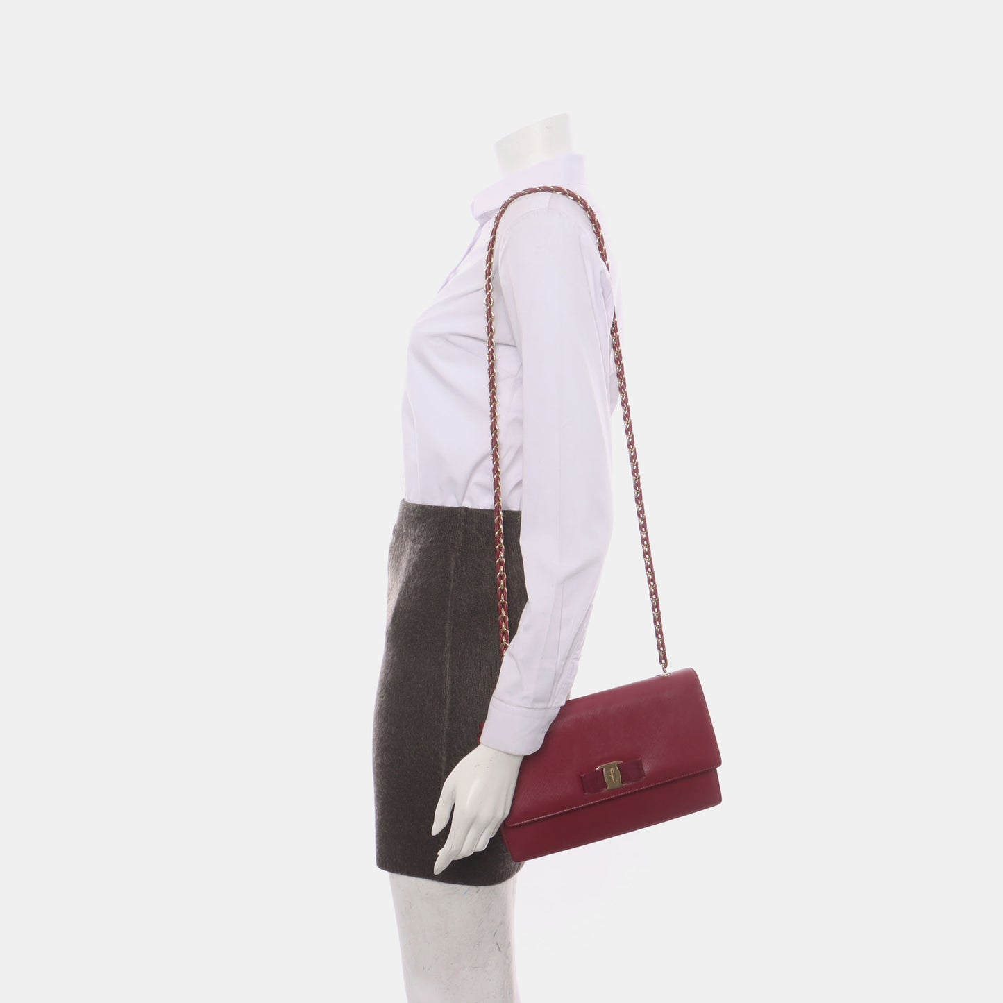 FERRAGAMO Ginny Fuchsia Leather Embossed Single Shoulder Bag Crossbody Golden hardware-(SKU)-14462522