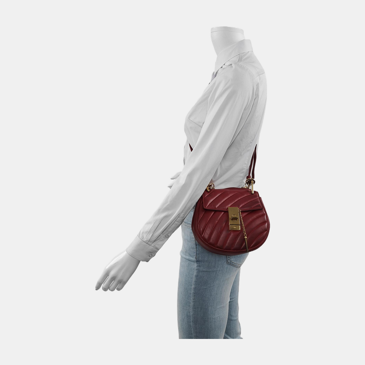 Chloé Drew mini Red Cowhide Quilted Shoulder Bag Crossbody Golden hardware shoulder straps-(SKU)-943660428