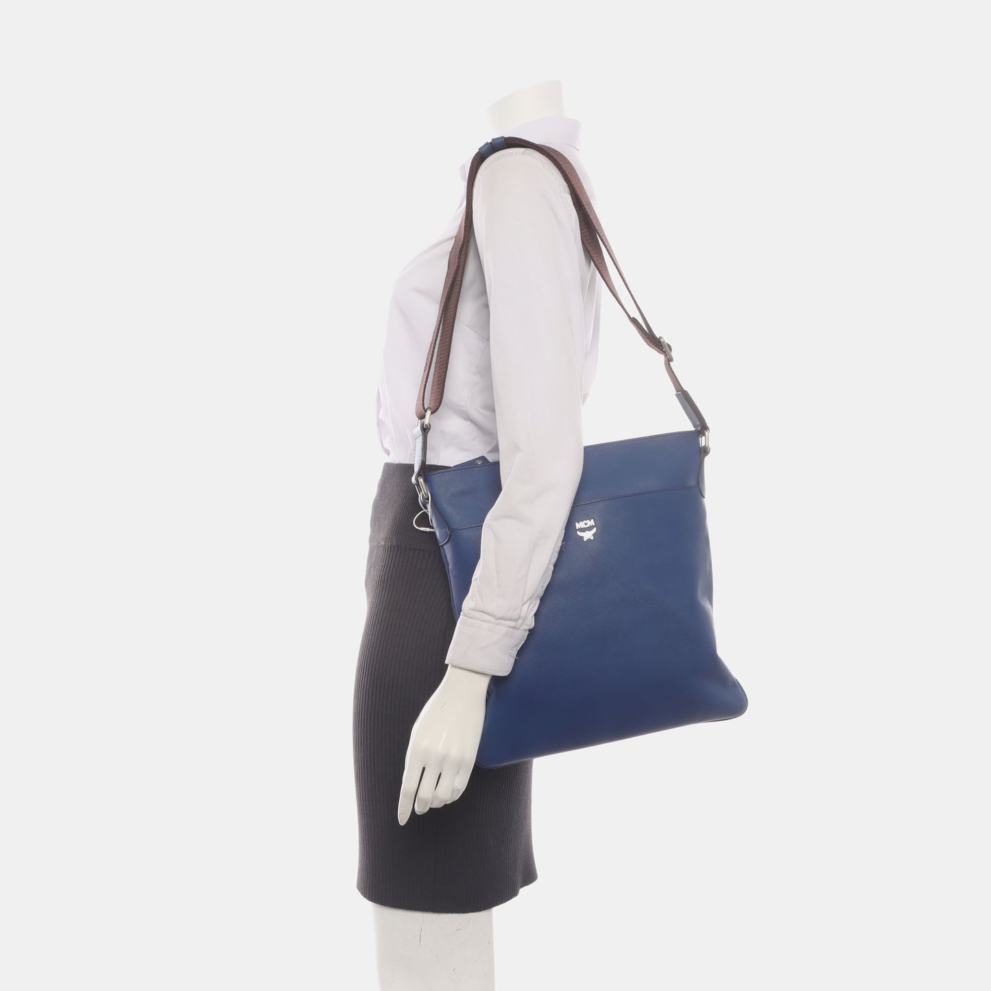 MCM Tote bag Blue Leather Shoulder Bag Silver Hardware-(SKU)-935896261