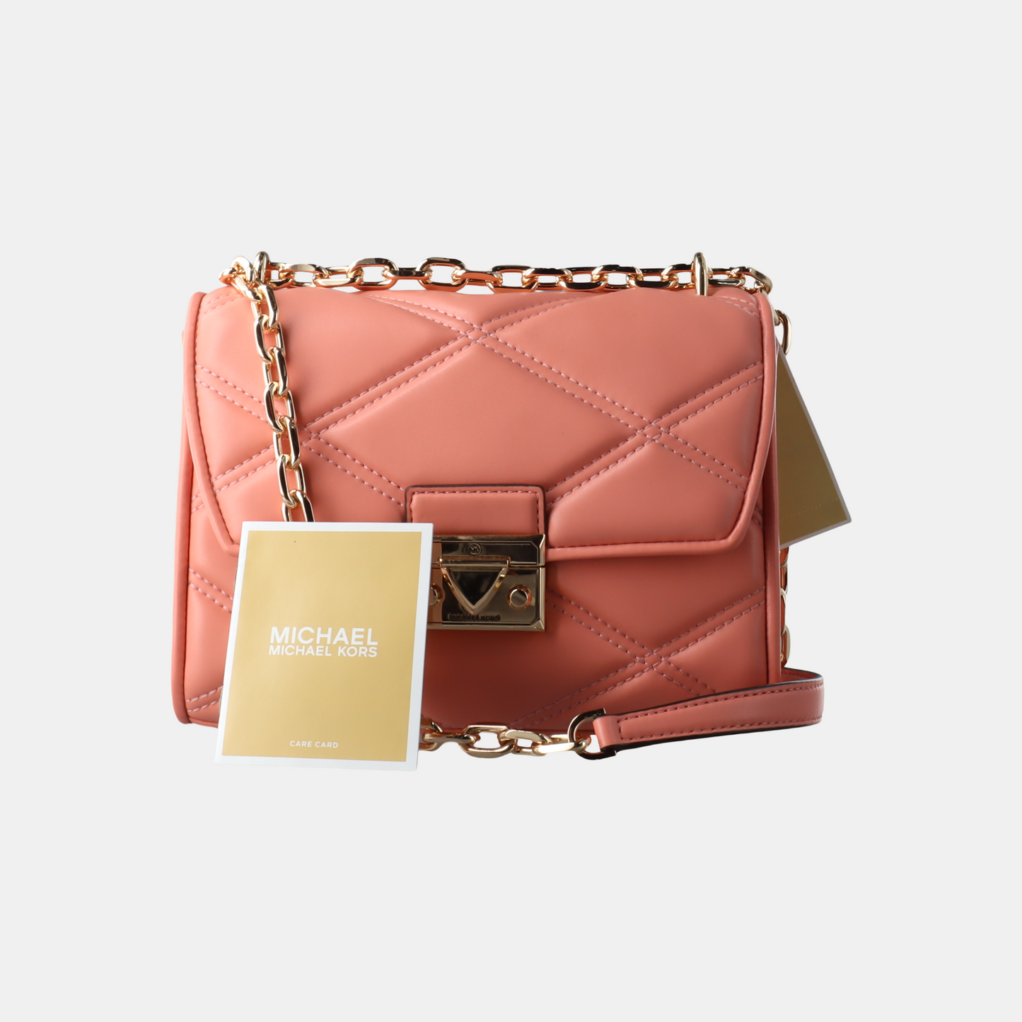 MICHAEL KORS Serena Medium size Blush Pink Leather Quilted Shoulder Bag Crossbody Bag Tote Bag Golden hardware-(SKU)-936596996