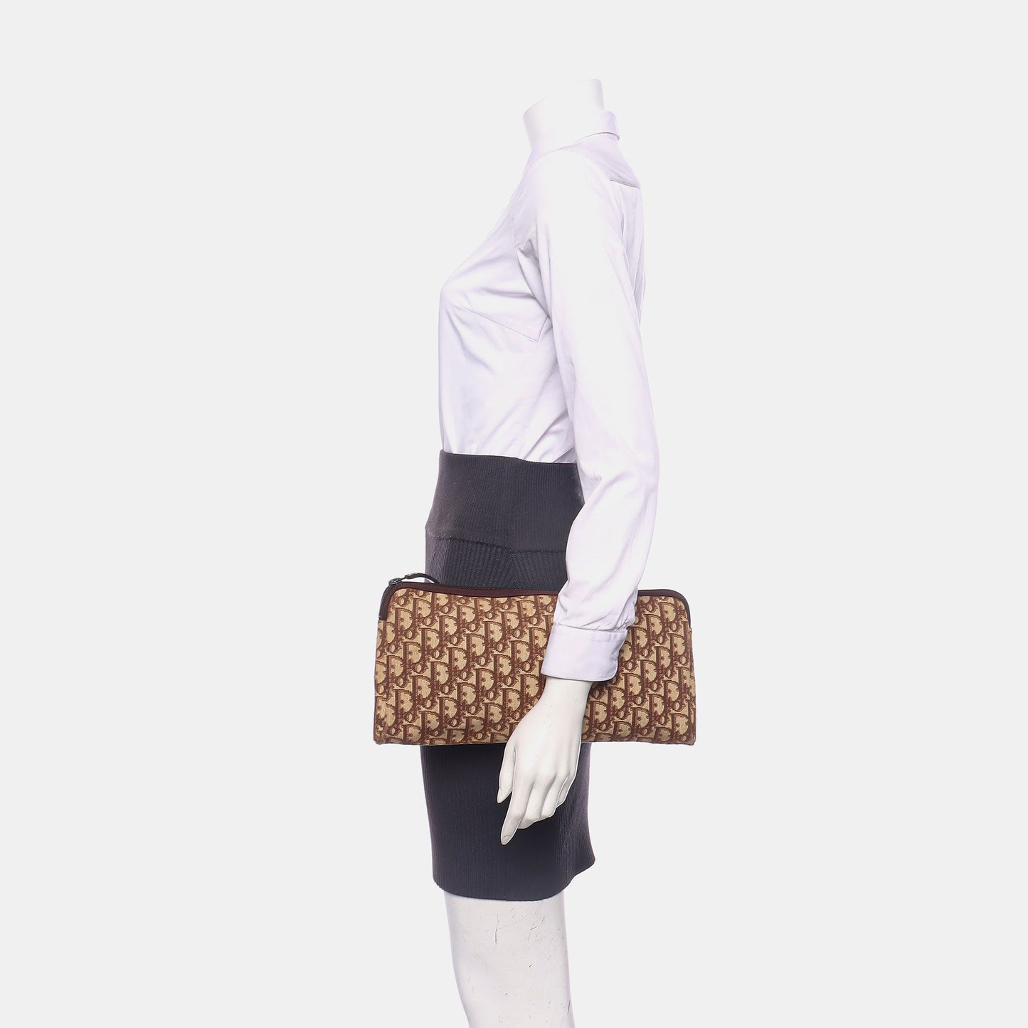DIOR Khaki Canvas Monogrammed Floral Clutch Brown Hardware-(SKU)-939778735