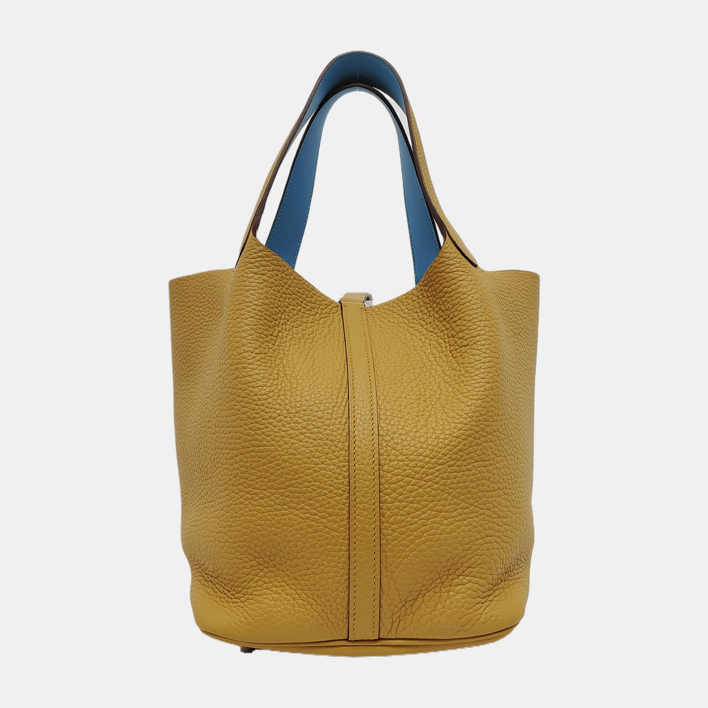 HERMÈS Picotin Lock 22 Yellow Clemence Calfskin Basket Handbag with Silver Hardware and C Stamp-(SKU)-946053978
