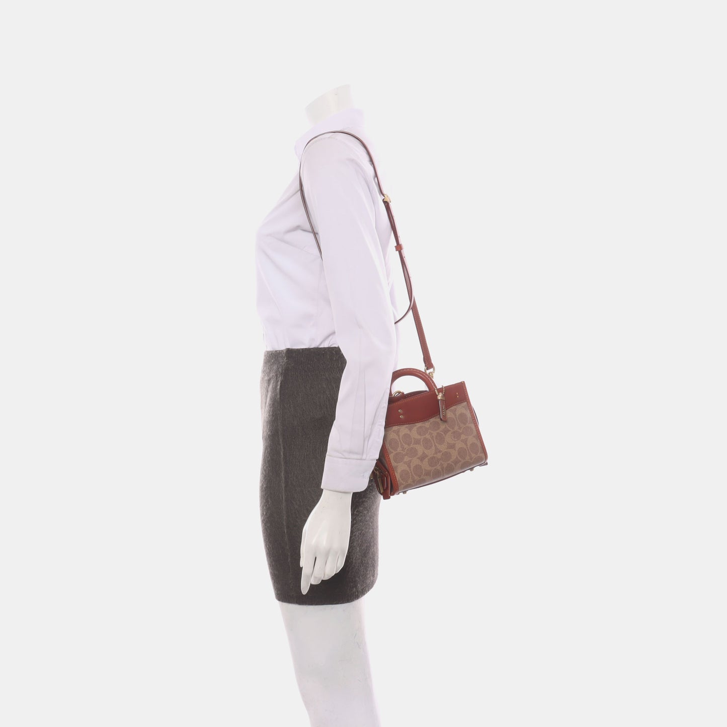 COACH ROGUE Khaki Coated Canvas Monogrammed Print Crossbody Bag Golden hardware Removable shoulder strap-(SKU)-929195258