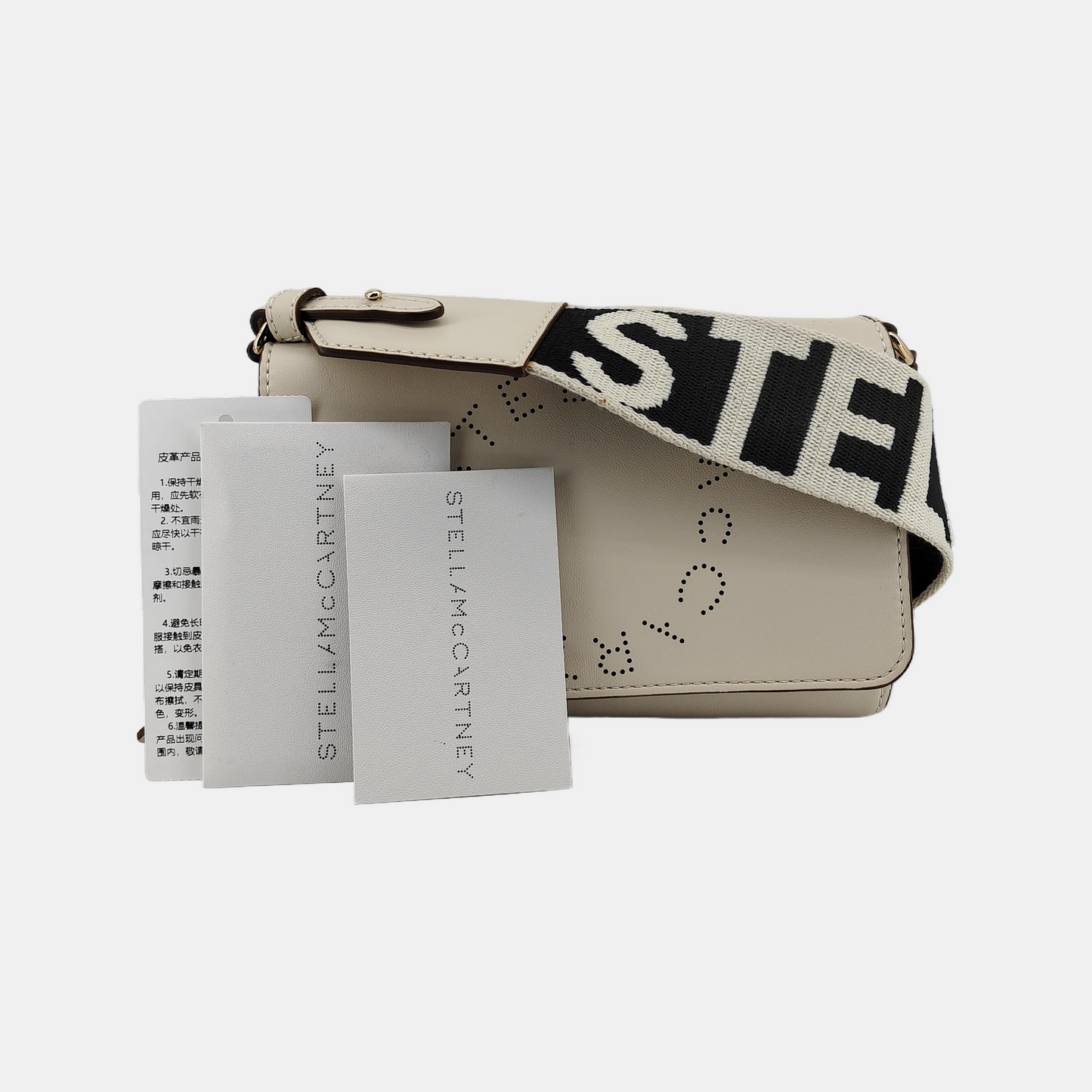 STELLA McCARTNEY Stella Logo White Leather Cutout Floral Crossbody Bag Single Shoulder Bag Golden hardware Removable shoulder strap-(SKU)-940252376