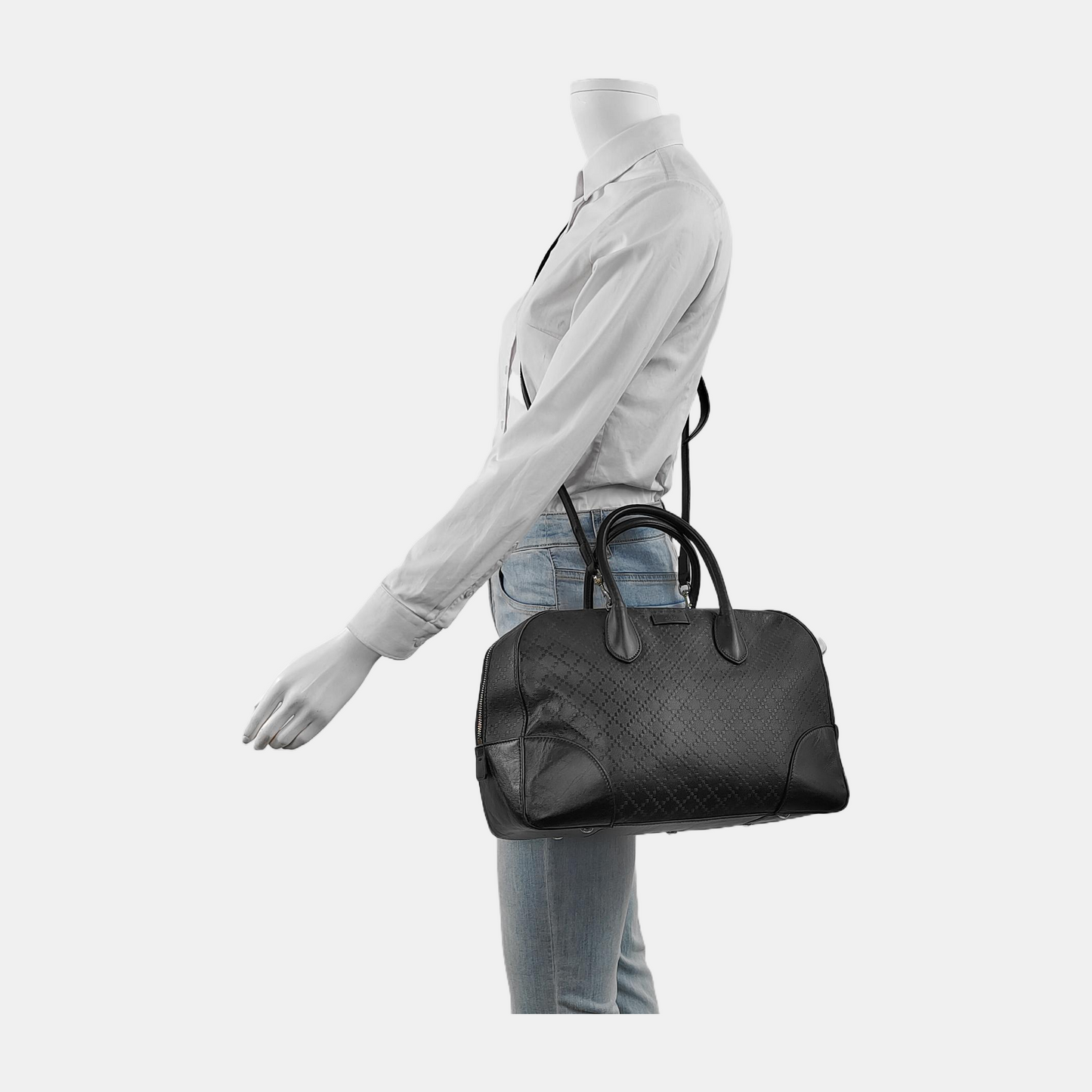 GUCCI Tote bag Black Cowhide Textured Single Shoulder Bag Tote Golden hardware Removable shoulder strap-(SKU)-943666475