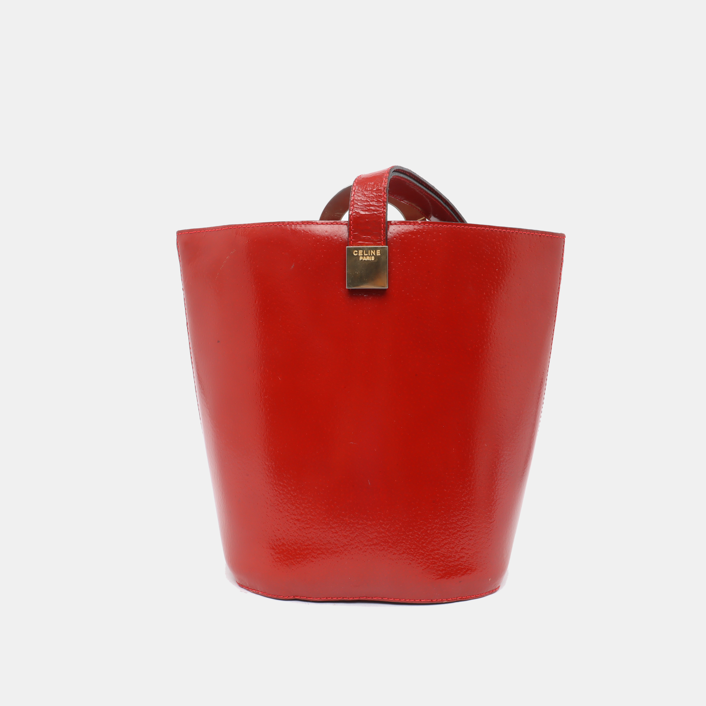 CELINE Bucket bag Red Cowhide Embossed Single Shoulder Bag Golden hardware Vintage model-(SKU)-12936054