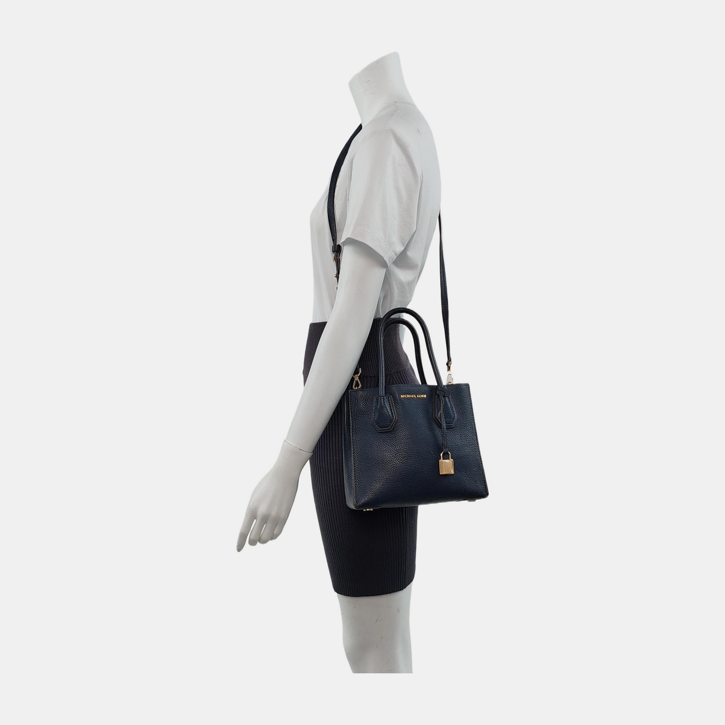 MICHAEL KORS Mercer Medium size Dark Blue Cowhide Embossed Single Shoulder Bag Handbag Crossbody Bag Golden hardware Removable shoulder strap-(SKU)-940019872