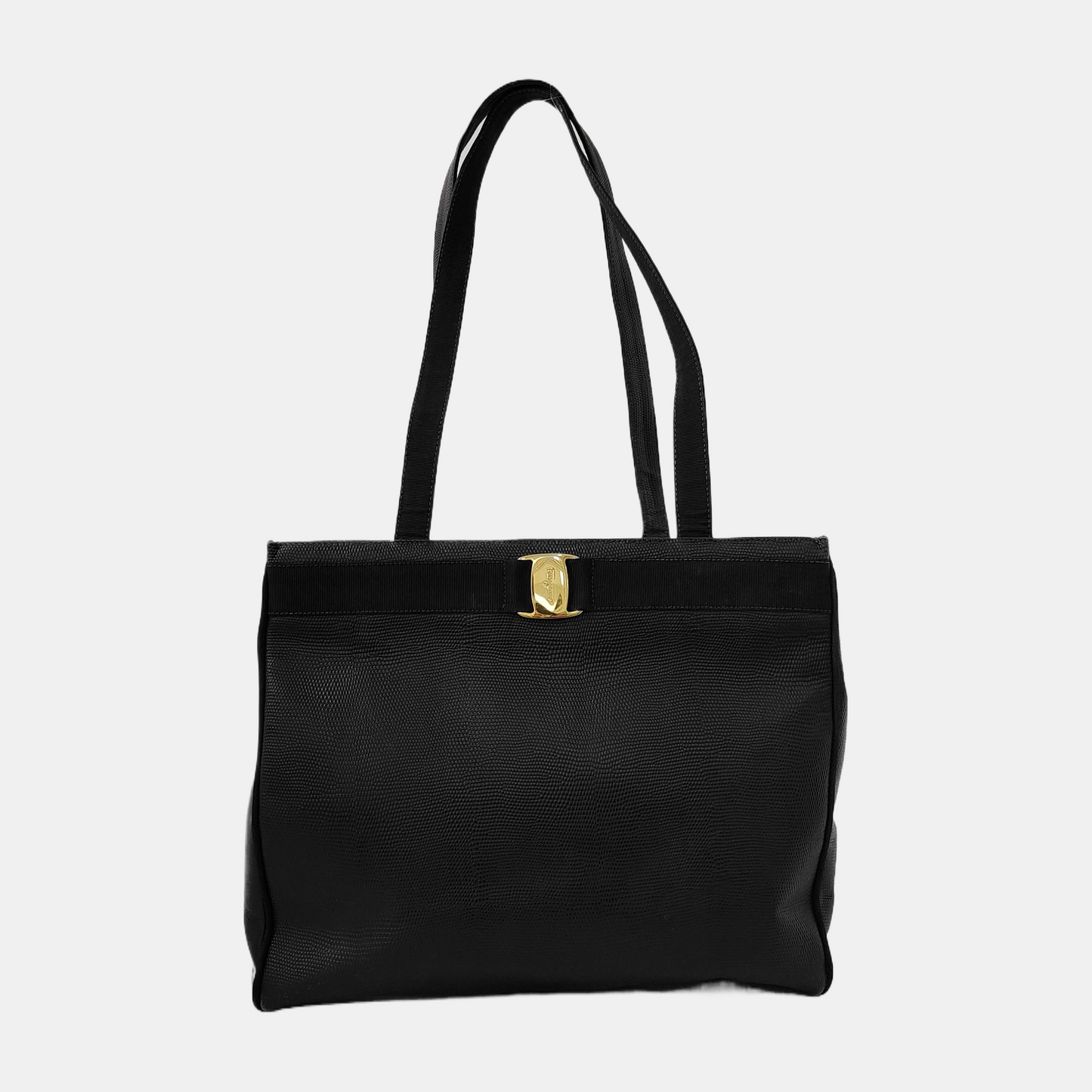 FERRAGAMO Vara Large size Dark blue cowhide shoulder bag Golden hardware-(SKU)-942579184