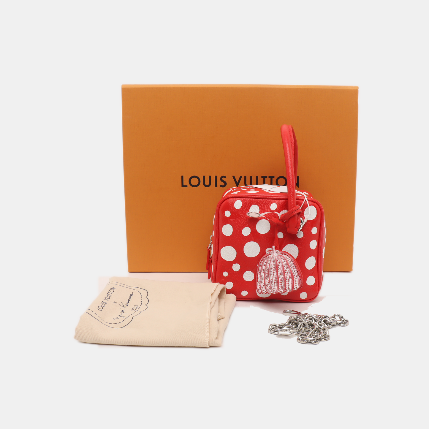 LOUIS VUITTON SQUARE Red Leather Printed Handbag with Silver Hardware, Removable Shoulder Strap-(SKU)-14440805
