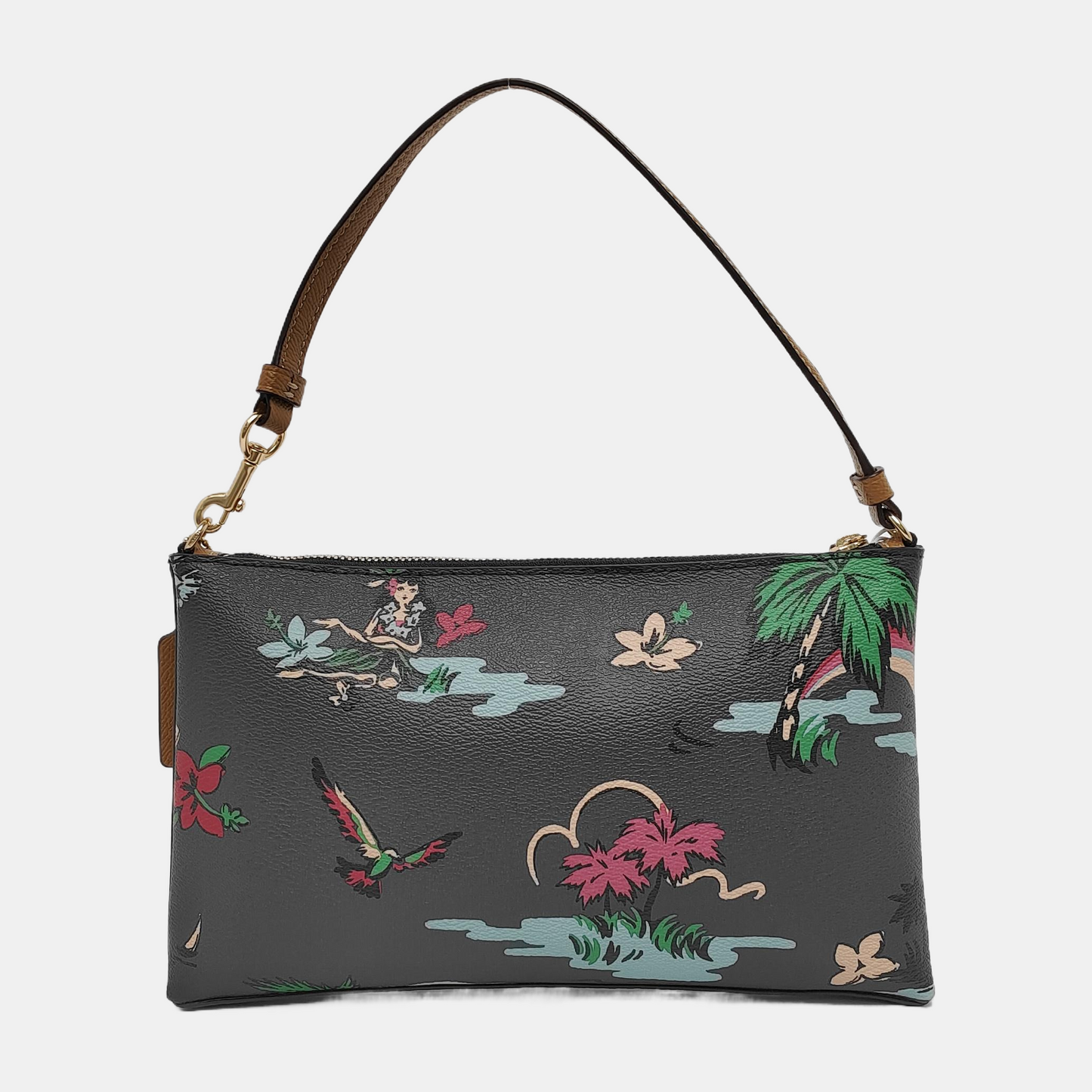 COACH Dark Gray Cowhide Printed Carriage Single Shoulder Bag Golden hardware-(SKU)-941934573