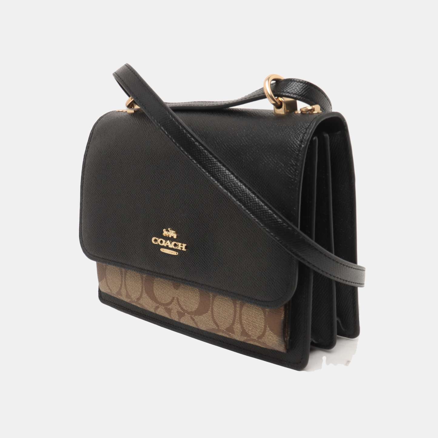 COACH KLARE Small size Black leather old flower carriage handbag Golden hardware-(SKU)-937956207