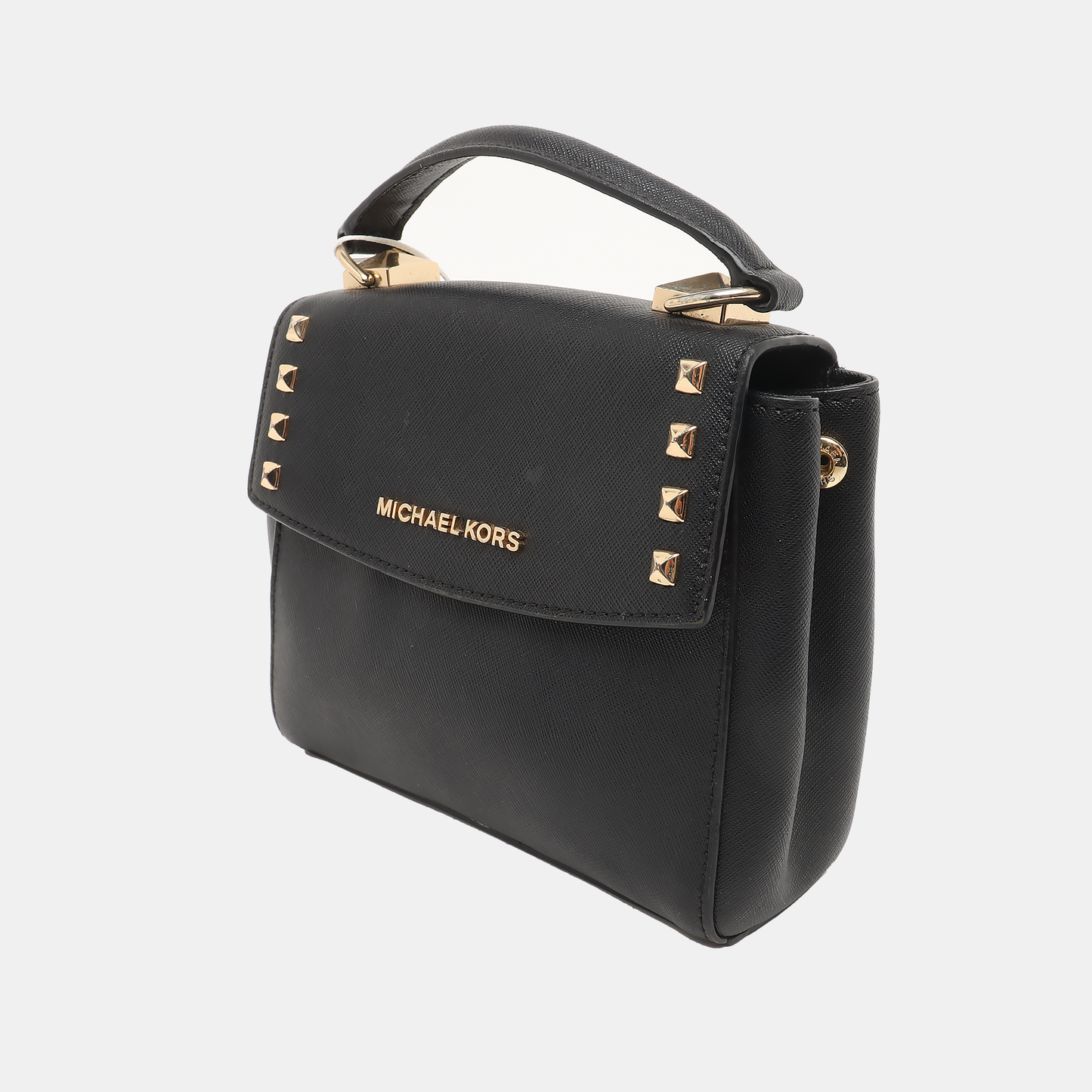 MICHAEL KORS Black Leather Embossed Studs Single Shoulder Bag Crossbody Bag Handbag Golden hardware Removable shoulder strap-(SKU)-933988480