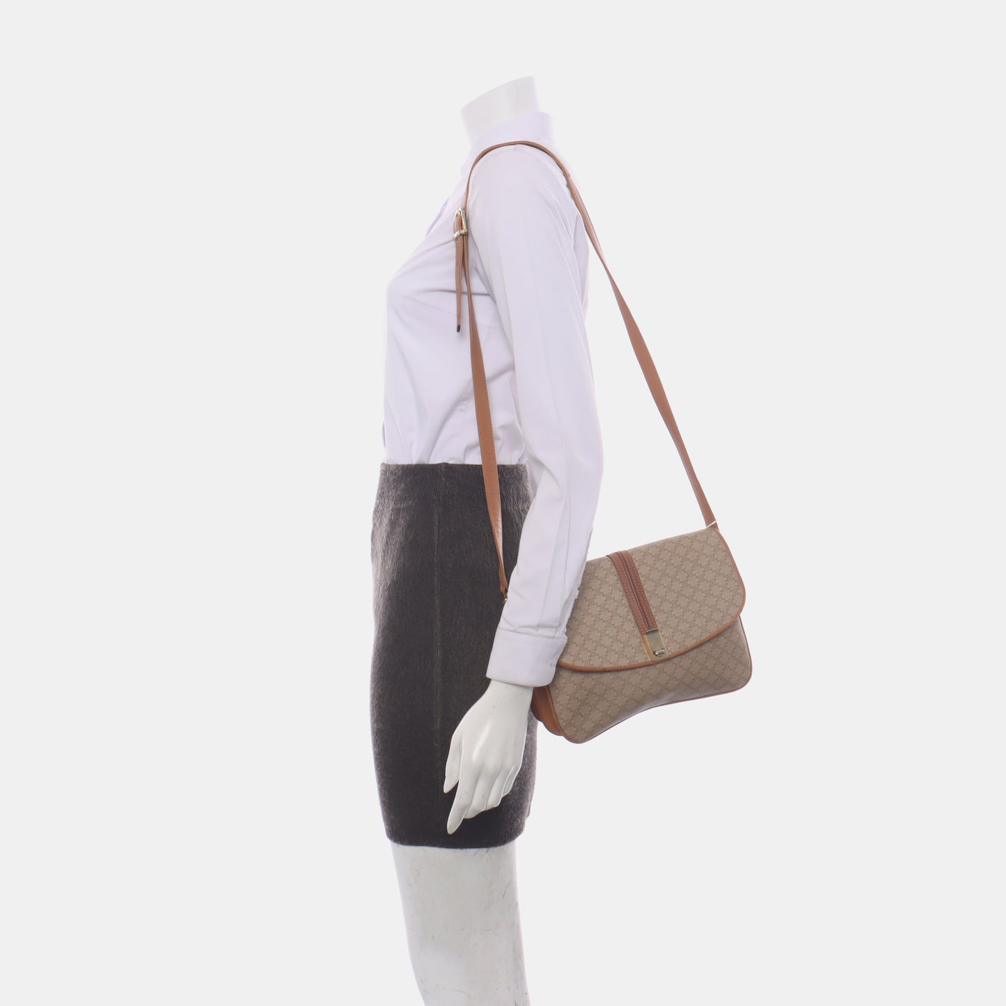 CELINE TABOU Beige coated canvas triumph gate single shoulder bag crossbody bag Golden hardware-(SKU)-14368008