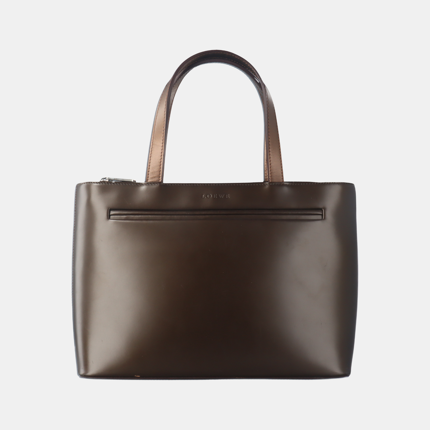 LOEWE T Pouch Dark Brown Leather Handbag Silver Hardware-(SKU)-13379220