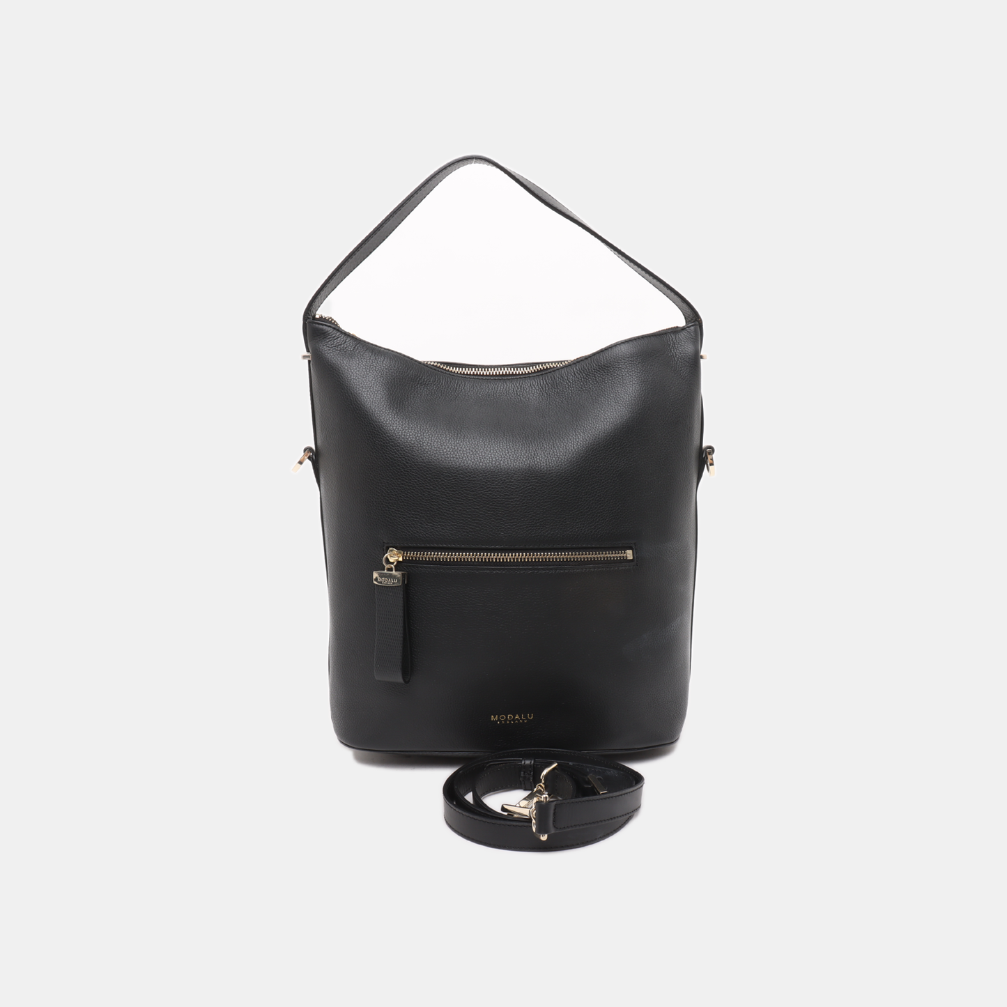 MODALU Bucket bag Black Leather Single Shoulder Bag Handbag Crossbody Golden hardware Removable shoulder strap-(SKU)-14487317