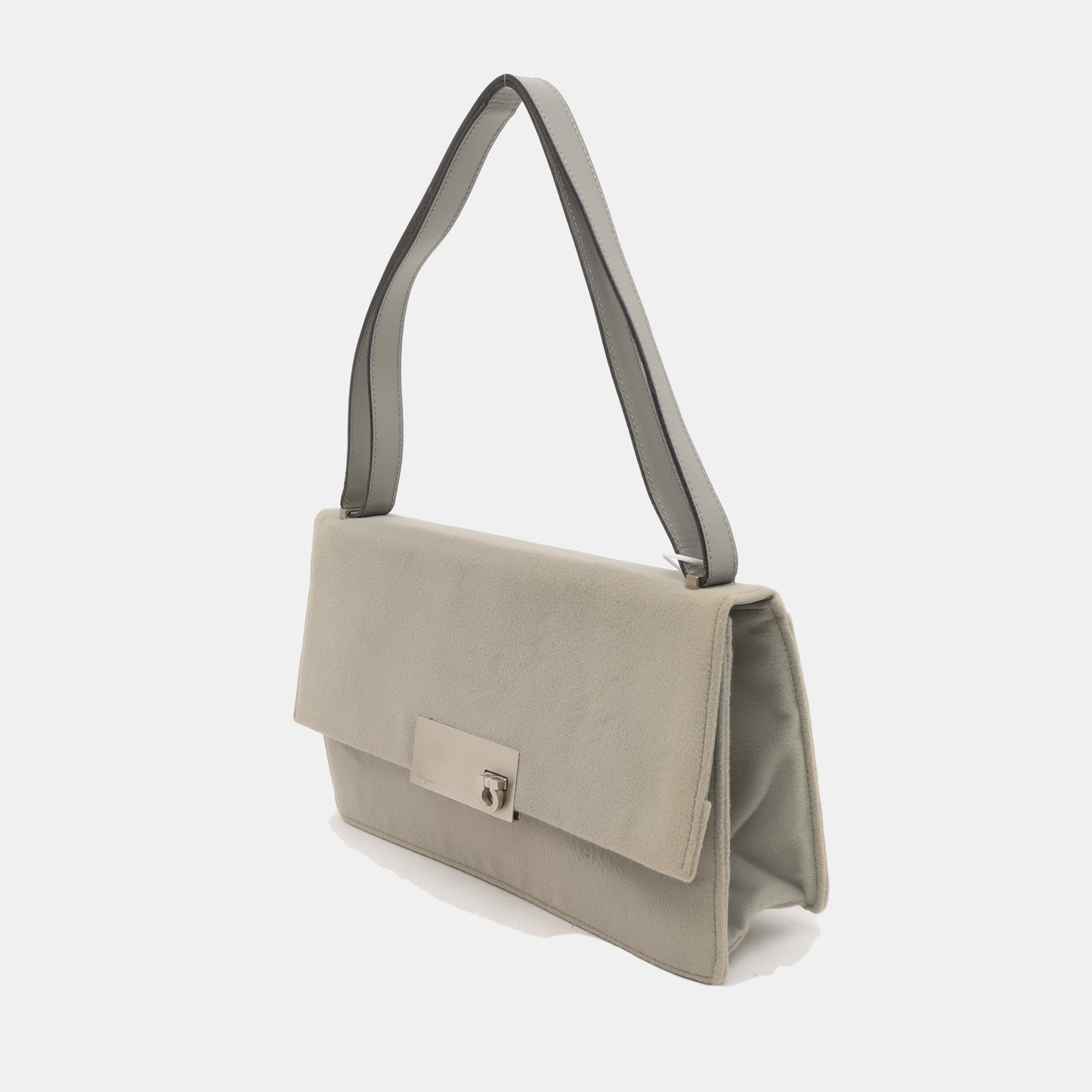 FERRAGAMO Gray Fabric Shoulder Bag Silver Hardware-(SKU)-939066983