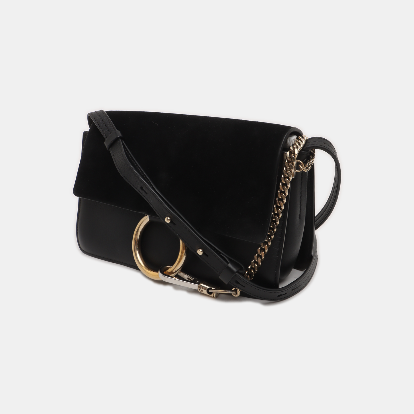 Chloé Faye Small size Black Leather Crossbody Bag Single Shoulder Bag Golden hardware-(SKU)-929268021