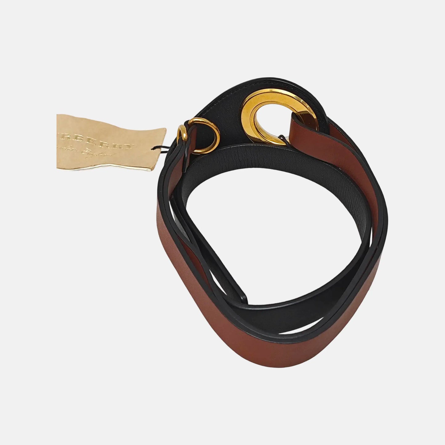 BURBERRY Black Leather Women's Belt Long110cm Width6.5cm-(SKU)-947727433