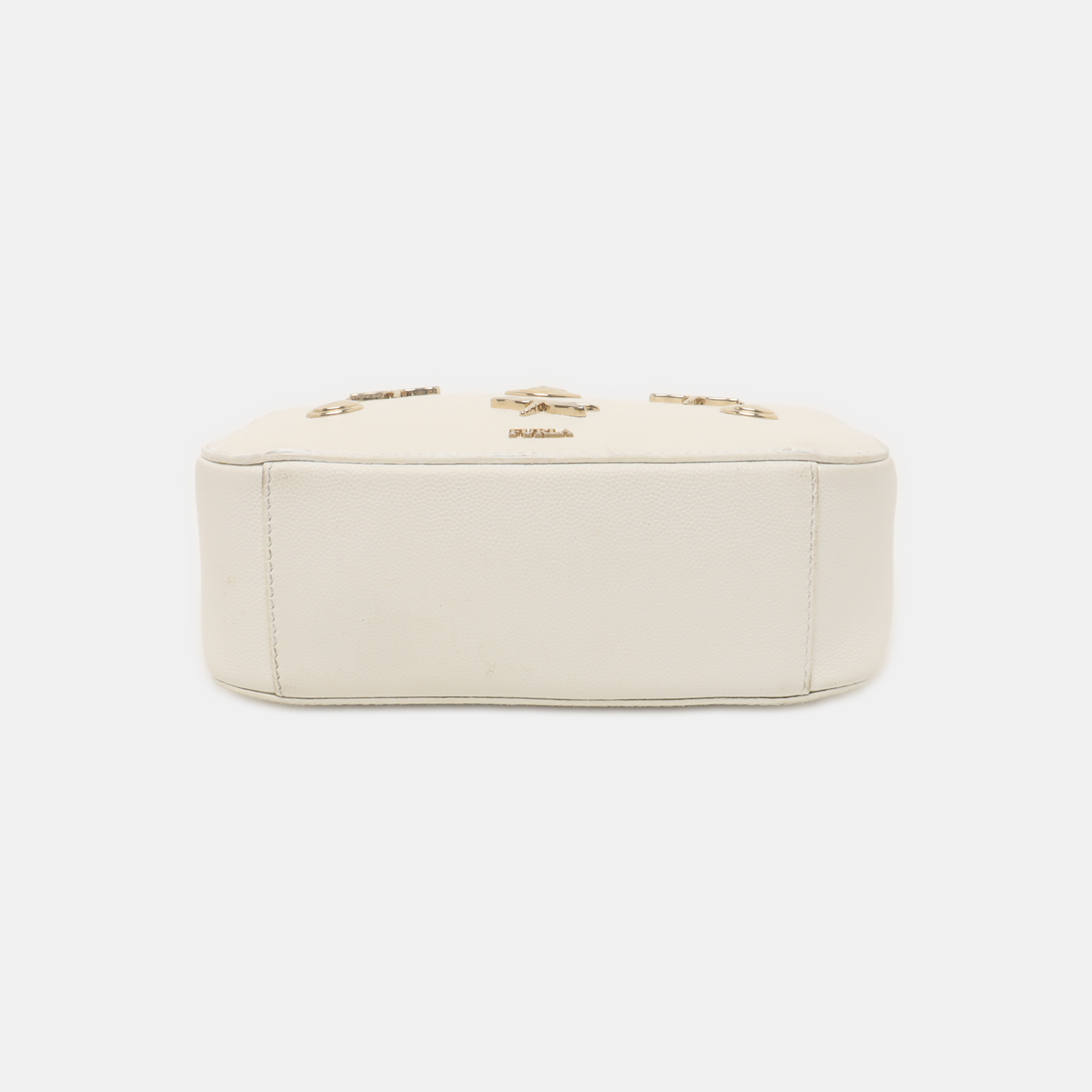 FURLA White Leather Studs Shoulder Bag Golden hardware Removable shoulder strap-(SKU)-939909071