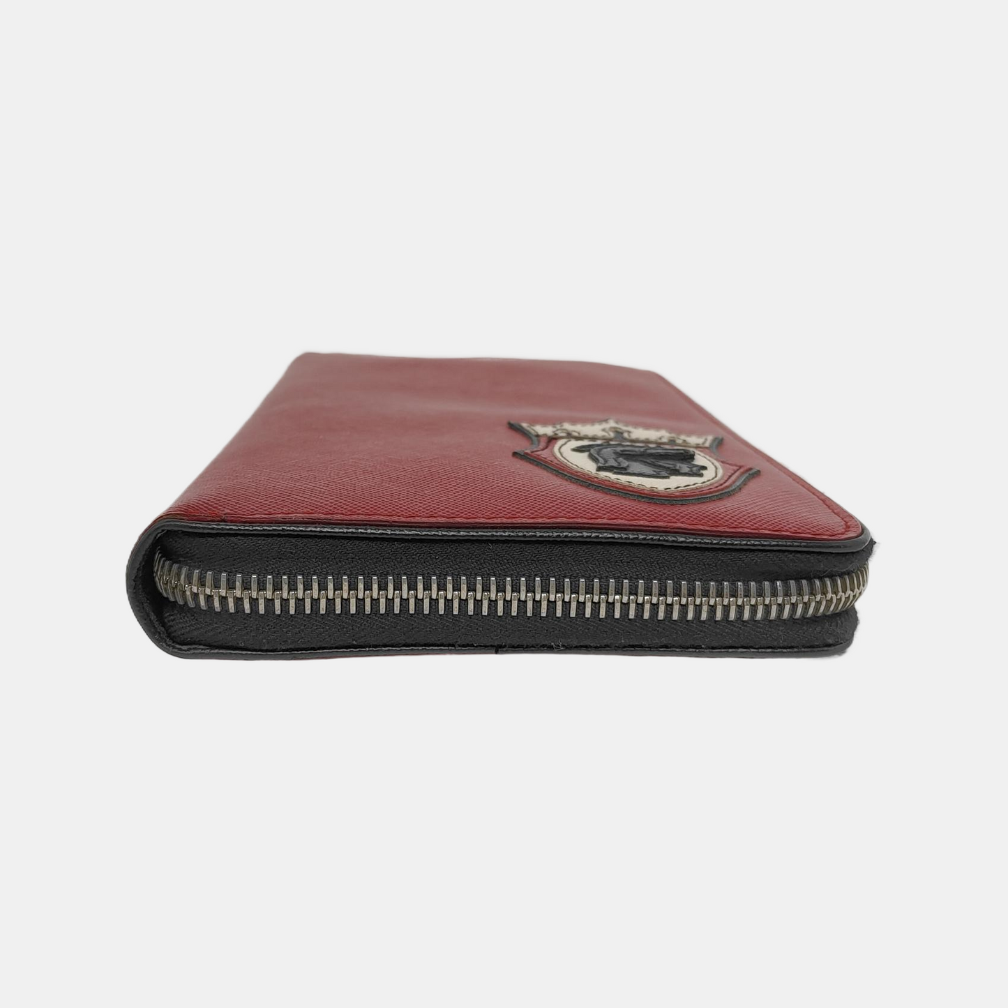 PRADA Red Leather Embossed Wallet Silver Hardware-(SKU)-942851386