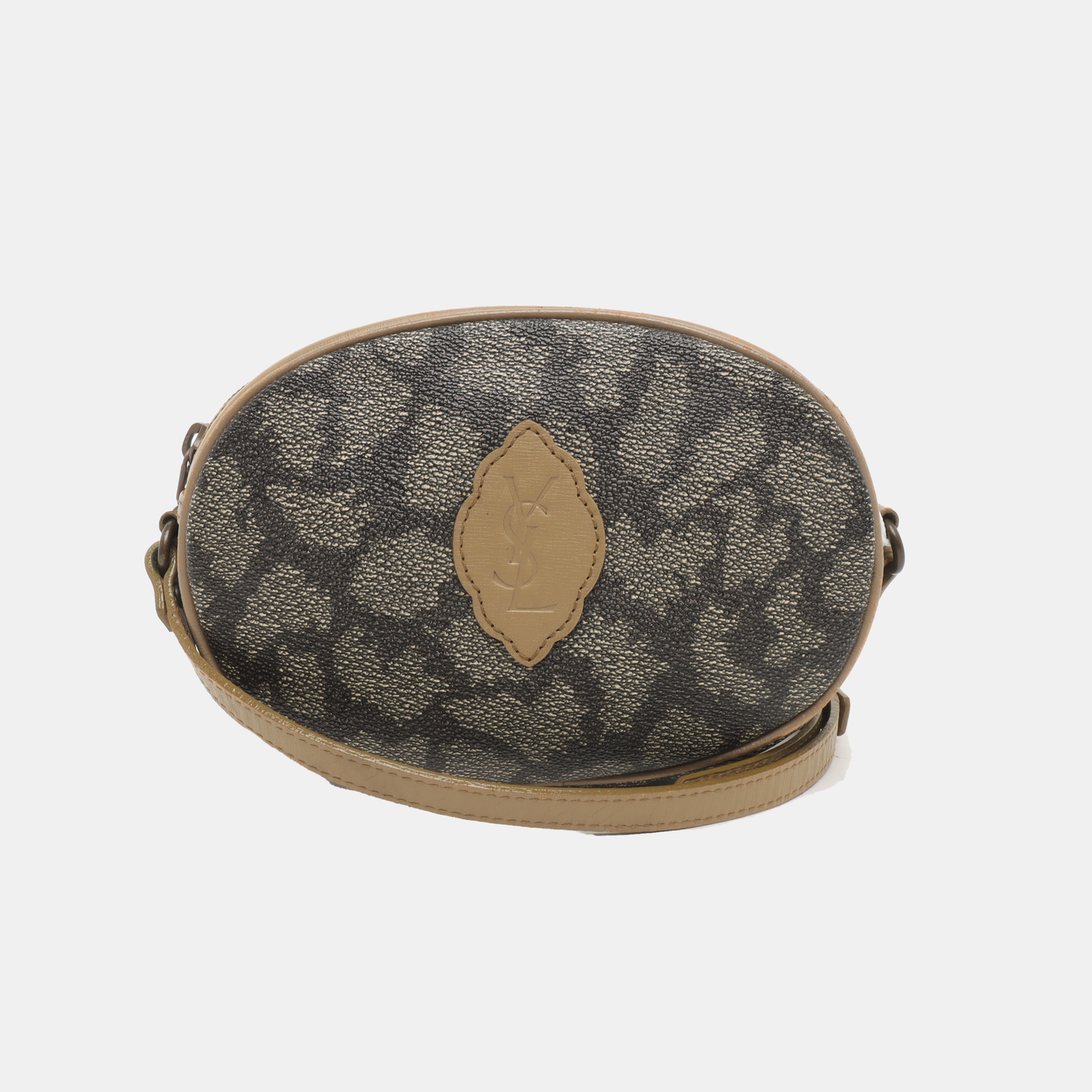 YSL Grey Coated Canvas Animal Print Crossbody Bag Single Shoulder Bag Black hardware-(SKU)-935282127