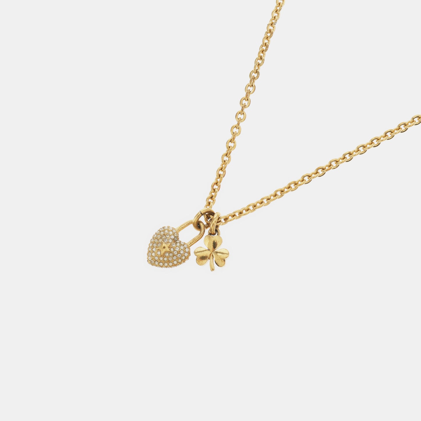 DIOR Lucky Locket Gold Alloy Artificial Crystal Embedded Necklace Length48cm-(SKU)-937302536