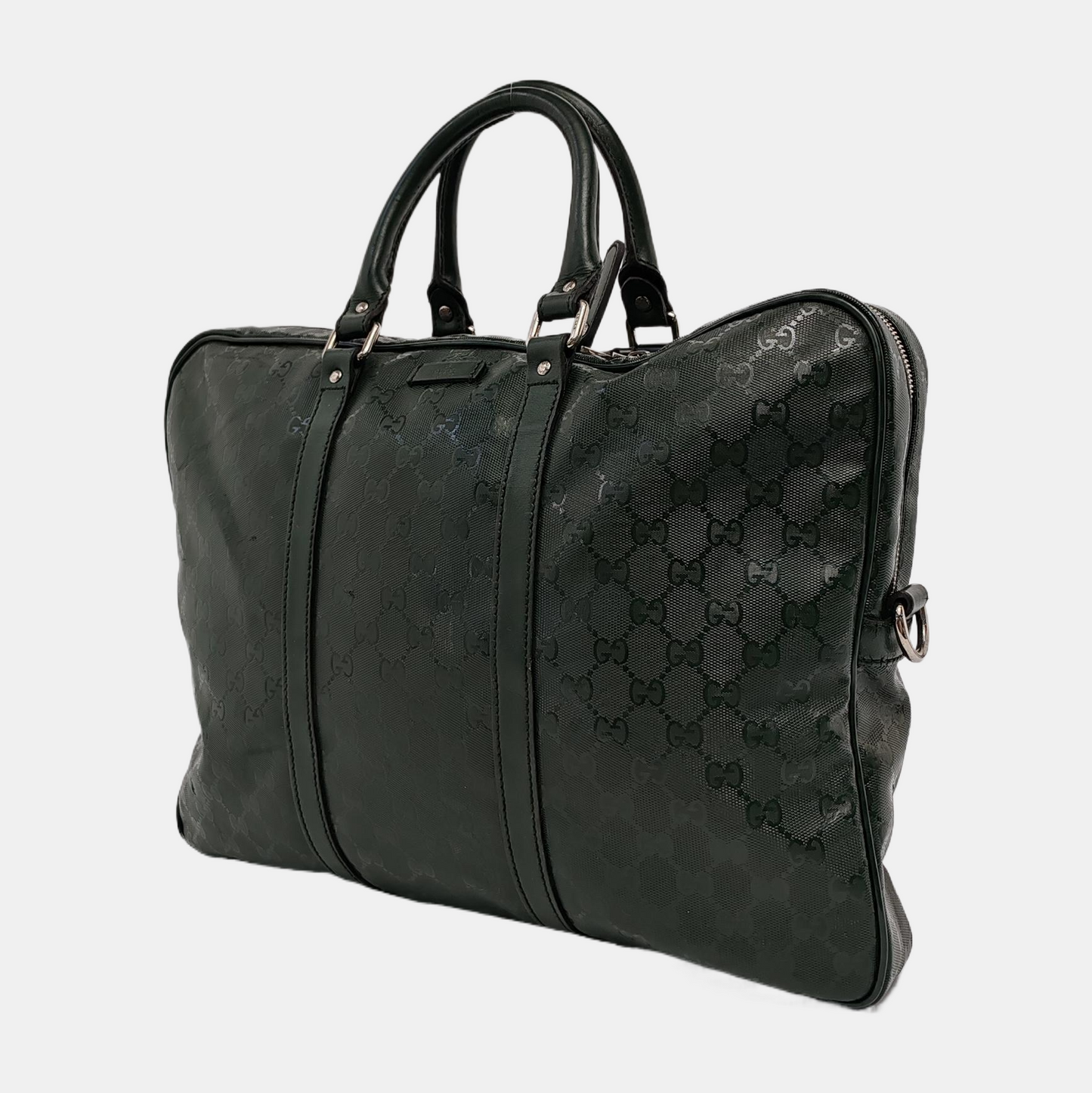 GUCCI Dark green coated canvas old floral handbag Silver Hardware-(SKU)-945400598
