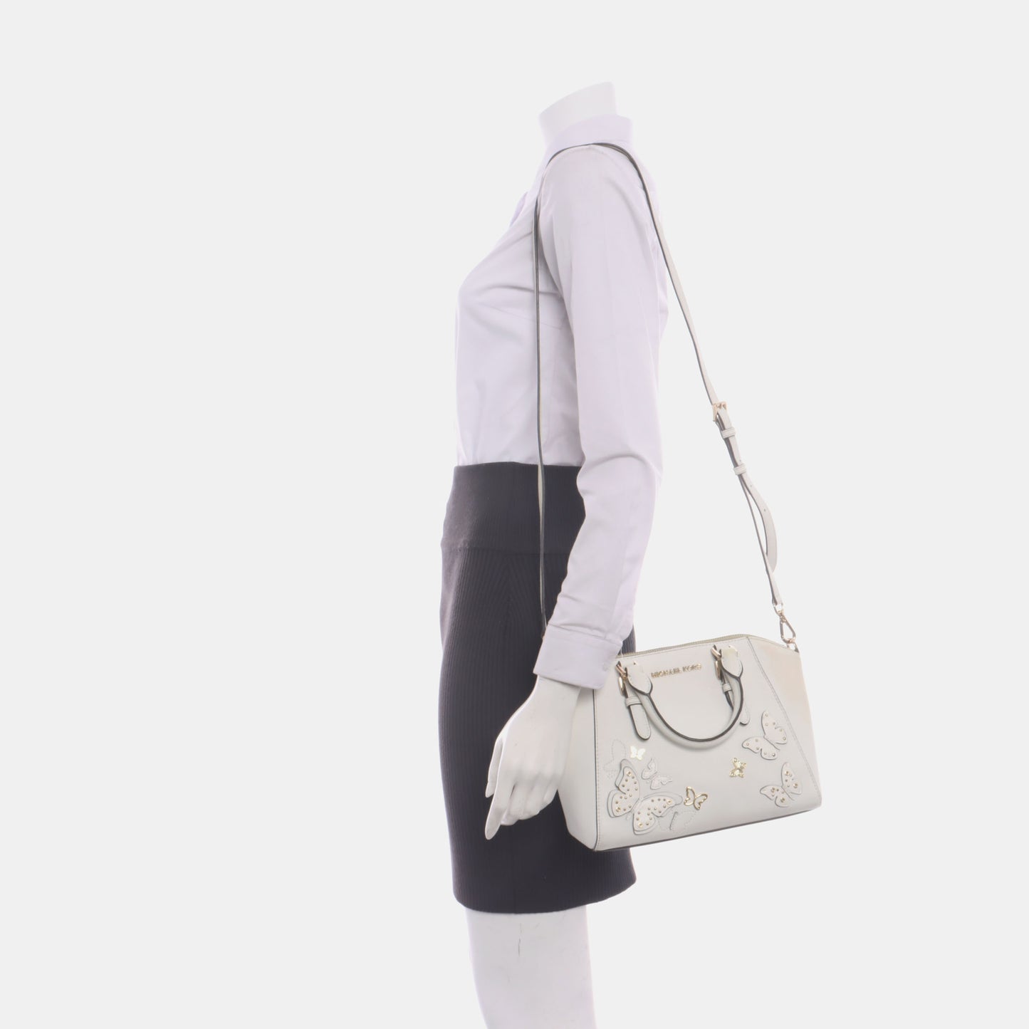 MICHAEL KORS Tote bag White Leather Patchwork Inset Crossbody Single Shoulder Bag Handbag Golden hardware Removable shoulder strap-(SKU)-932783856