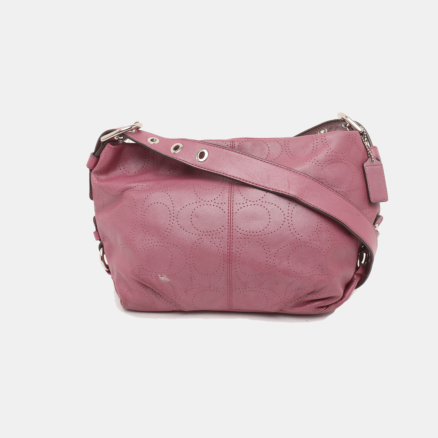 COACH Fuchsia Leather Cut-Out Sling Bag Silver Hardware Removable shoulder strap-(SKU)-928562151