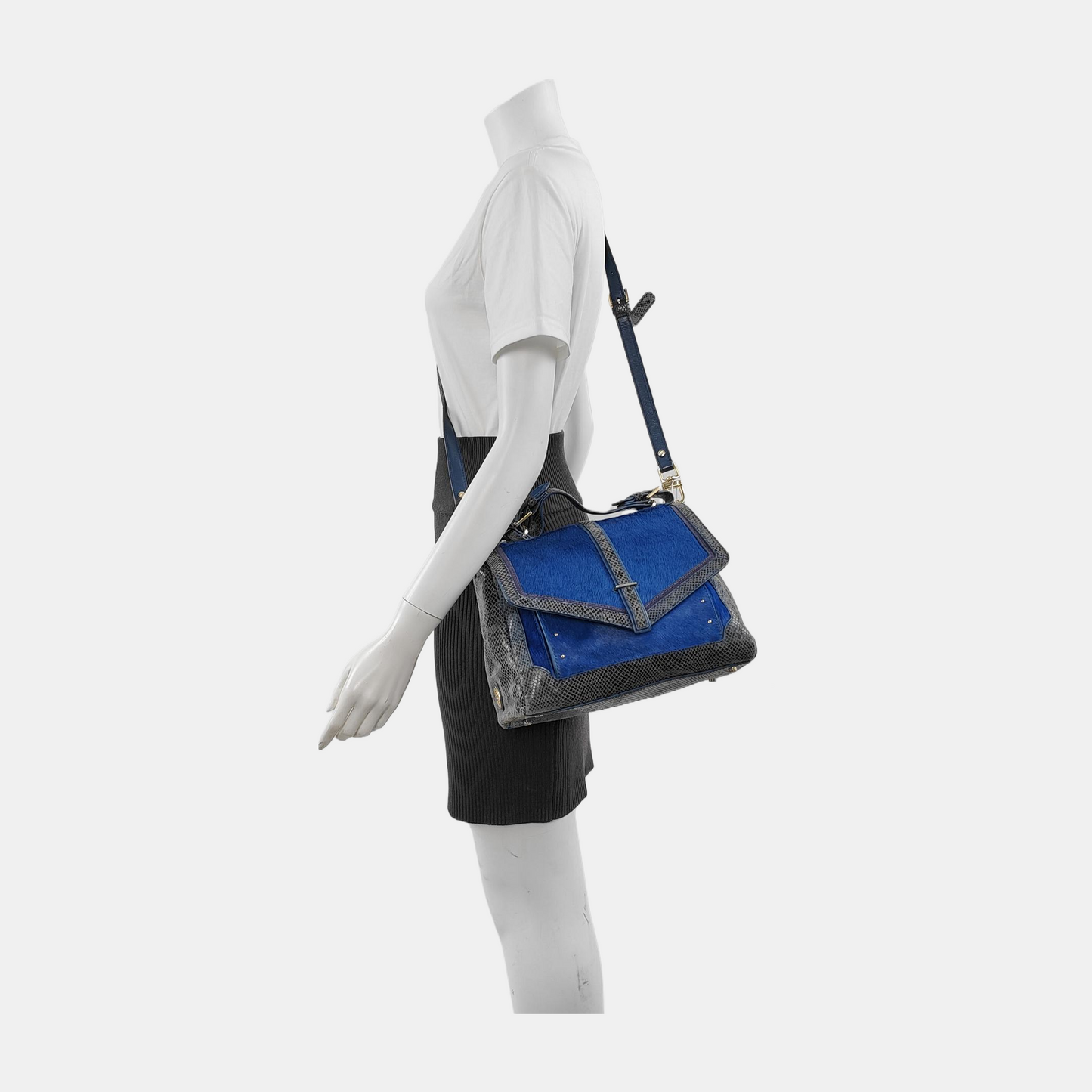 TORY BURCH 797 Blue cowhide snake-pattern crossbody bag/shoulder bag/handbag Golden hardware shoulder straps-(SKU)-942640908