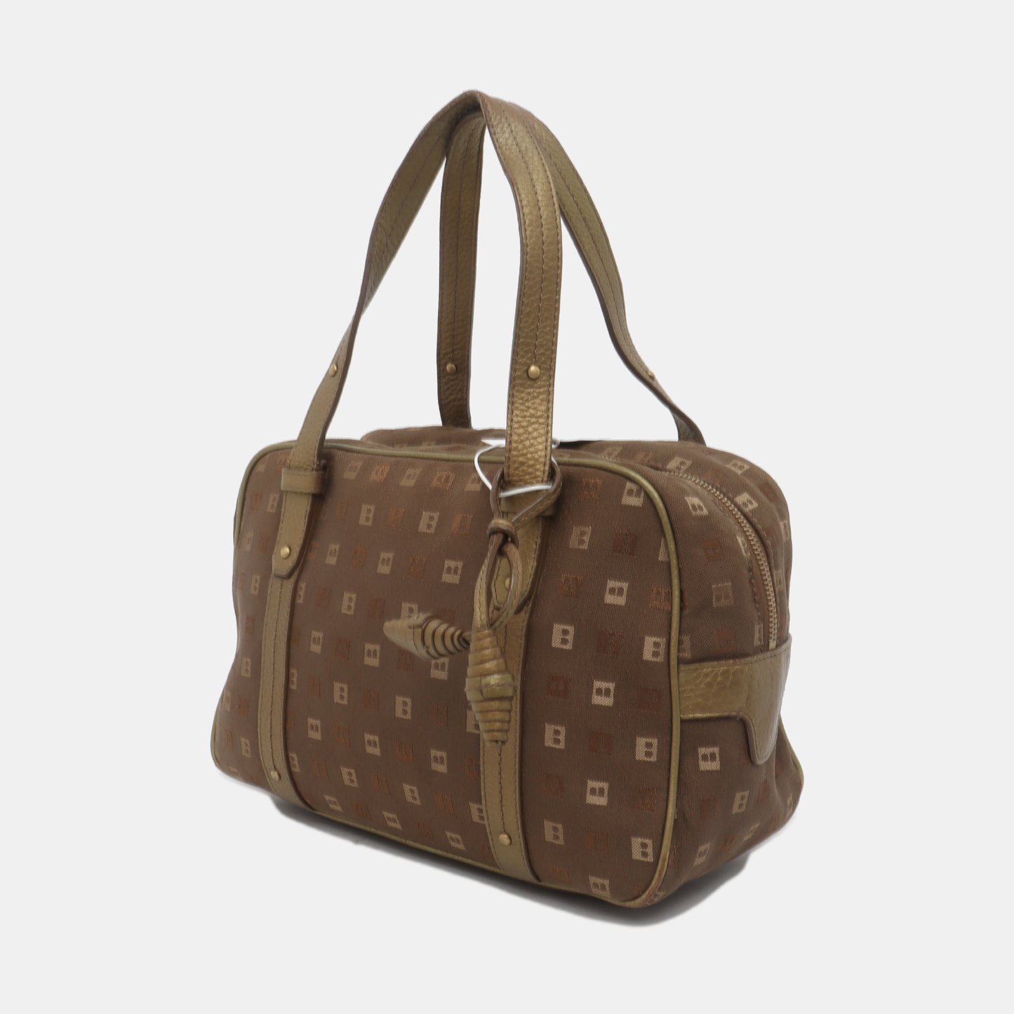 BALLY Tote bag Dark Brown Canvas Jacquard Rivet Handbag Golden hardware-(SKU)-935402614