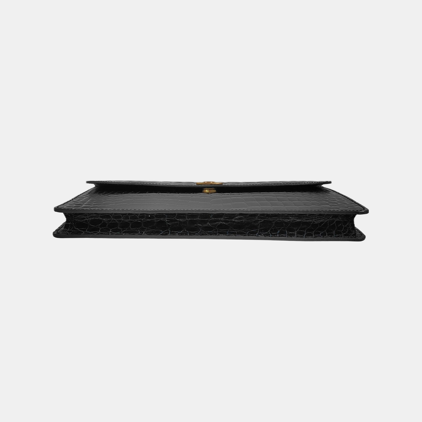 CELINE Black cowhide Arc de Triomphe crocodile-pattern clutch Golden hardware-(SKU)-941957231