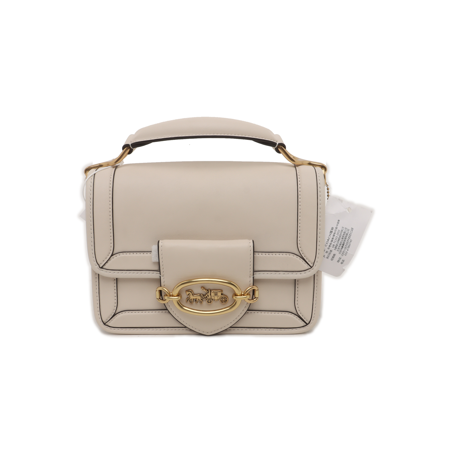 COACH White cowhide carriage single shoulder bag crossbody bag handbag Golden hardware Removable shoulder strap-(SKU)-935360899