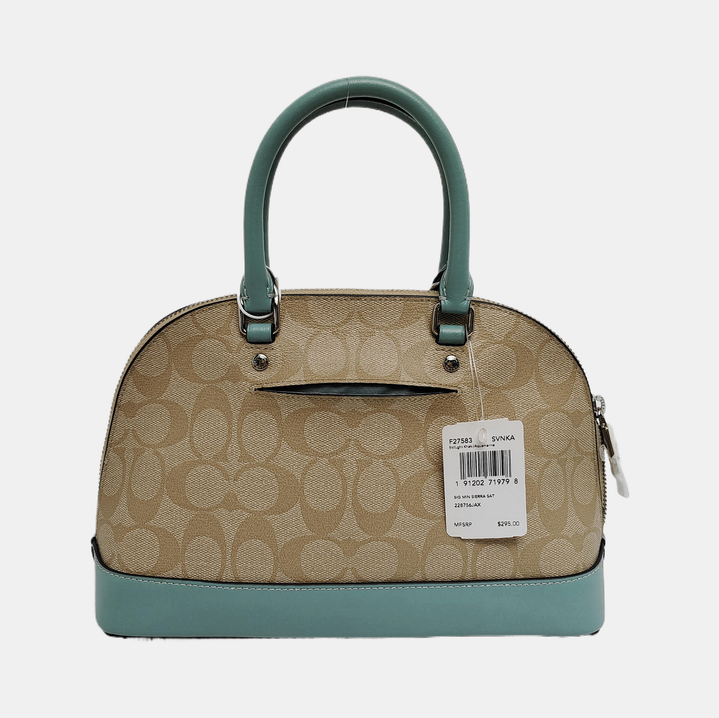 COACH SIERRA Khaki Coated Canvas Monogram Single Shoulder Bag Crossbody Tote Bag Silver Hardware Removable shoulder strap-(SKU)-942239694