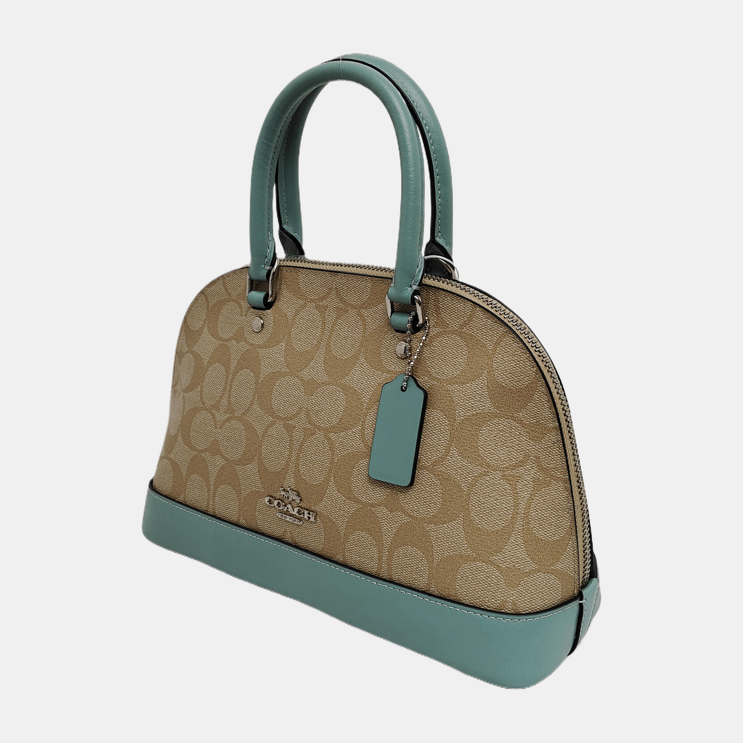 COACH SIERRA Khaki Coated Canvas Monogram Single Shoulder Bag Crossbody Tote Bag Silver Hardware Removable shoulder strap-(SKU)-942239694