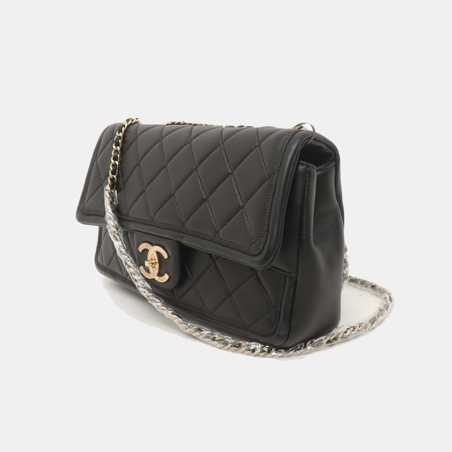 CHANEL GRAPHIC Medium Black Leather Quilted Shoulder Bag with Removable Strap-(SKU)-933903189