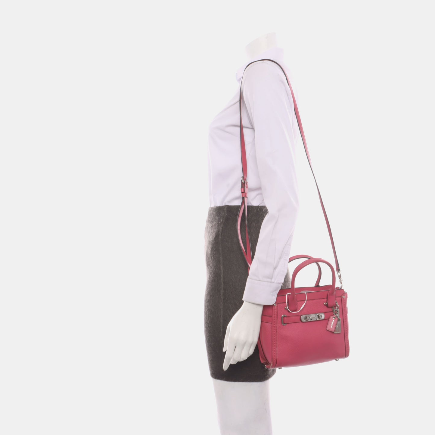 COACH SWAGGER Pink Cowhide Crossbody Bag Ruthenium color hardware Removable shoulder strap-(SKU)-928838798